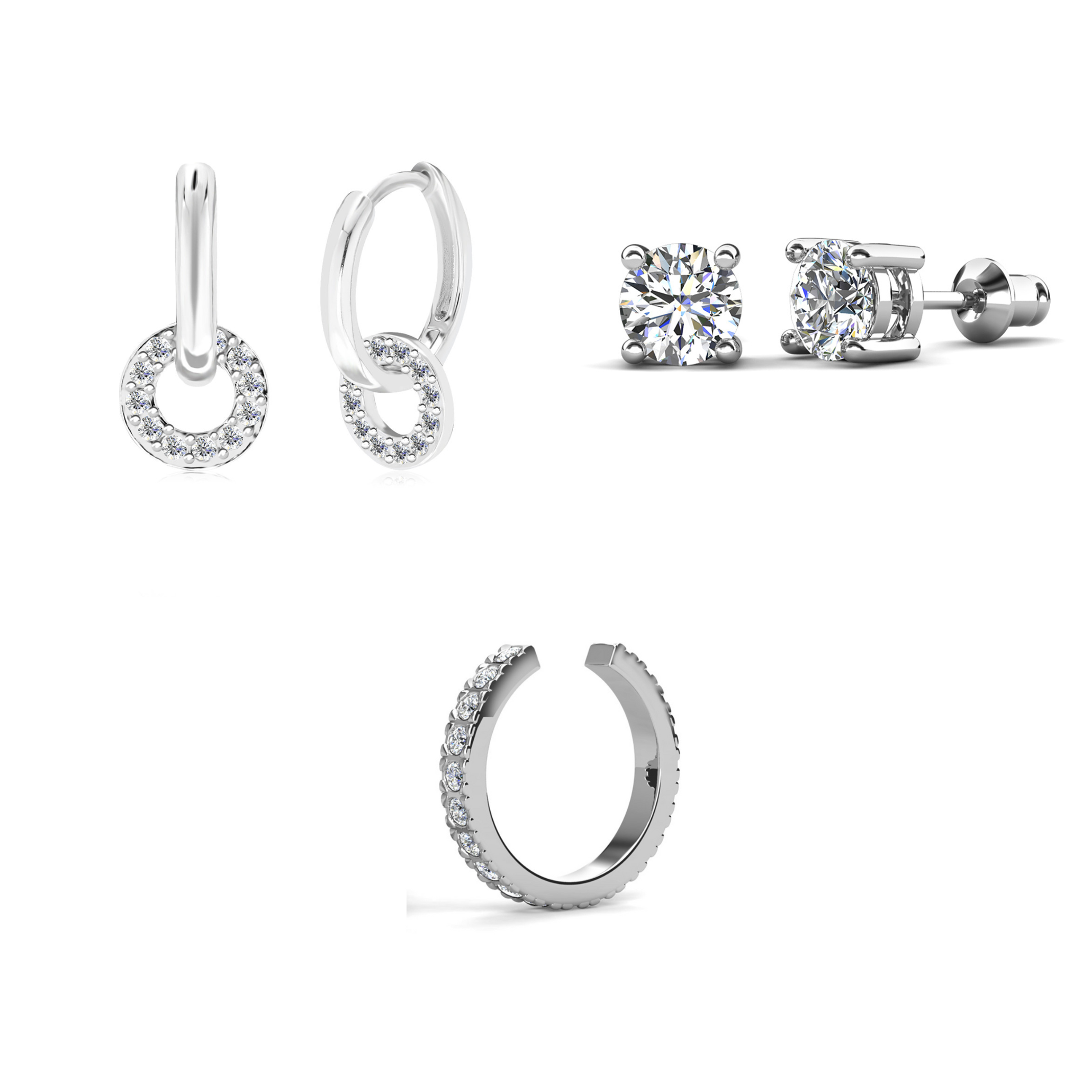 Nala, Mia, Gloria 18k White Gold Plated Earring Stacking Set
