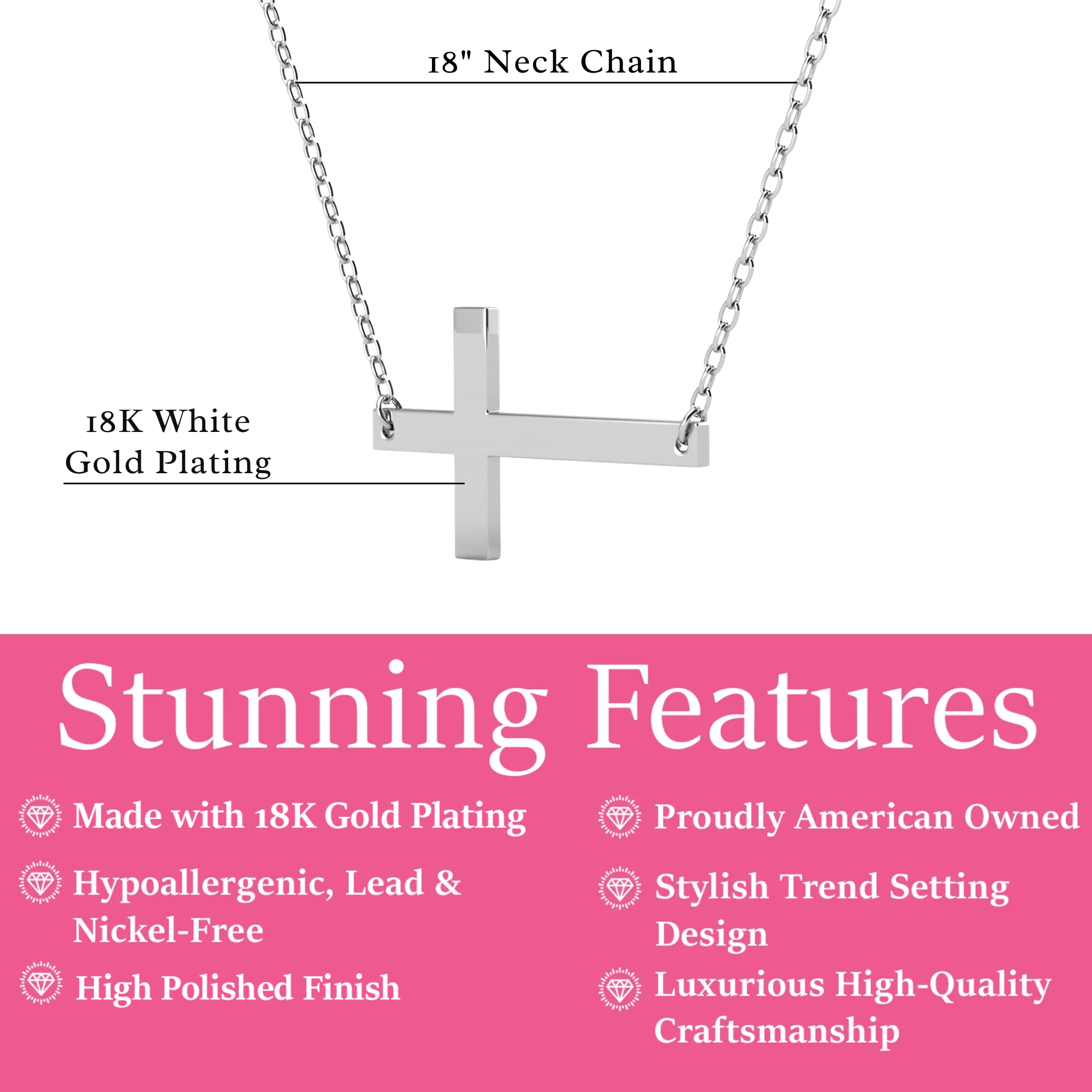 Nancy 18k White Gold Plated Cross Pendant Necklace