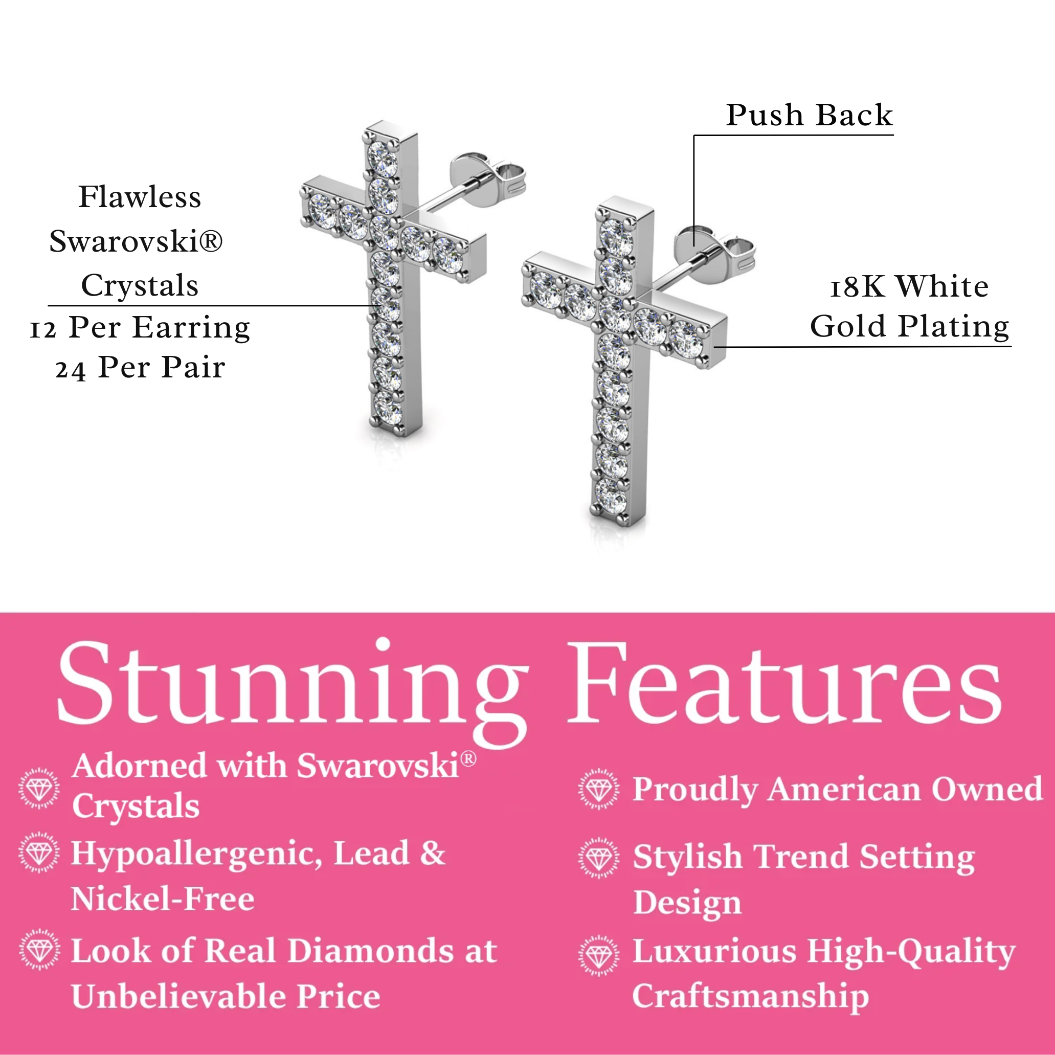 Nayeli 18k White Gold Plated Cross Stud Earrings & Blessed by Faith Tan Sand Card