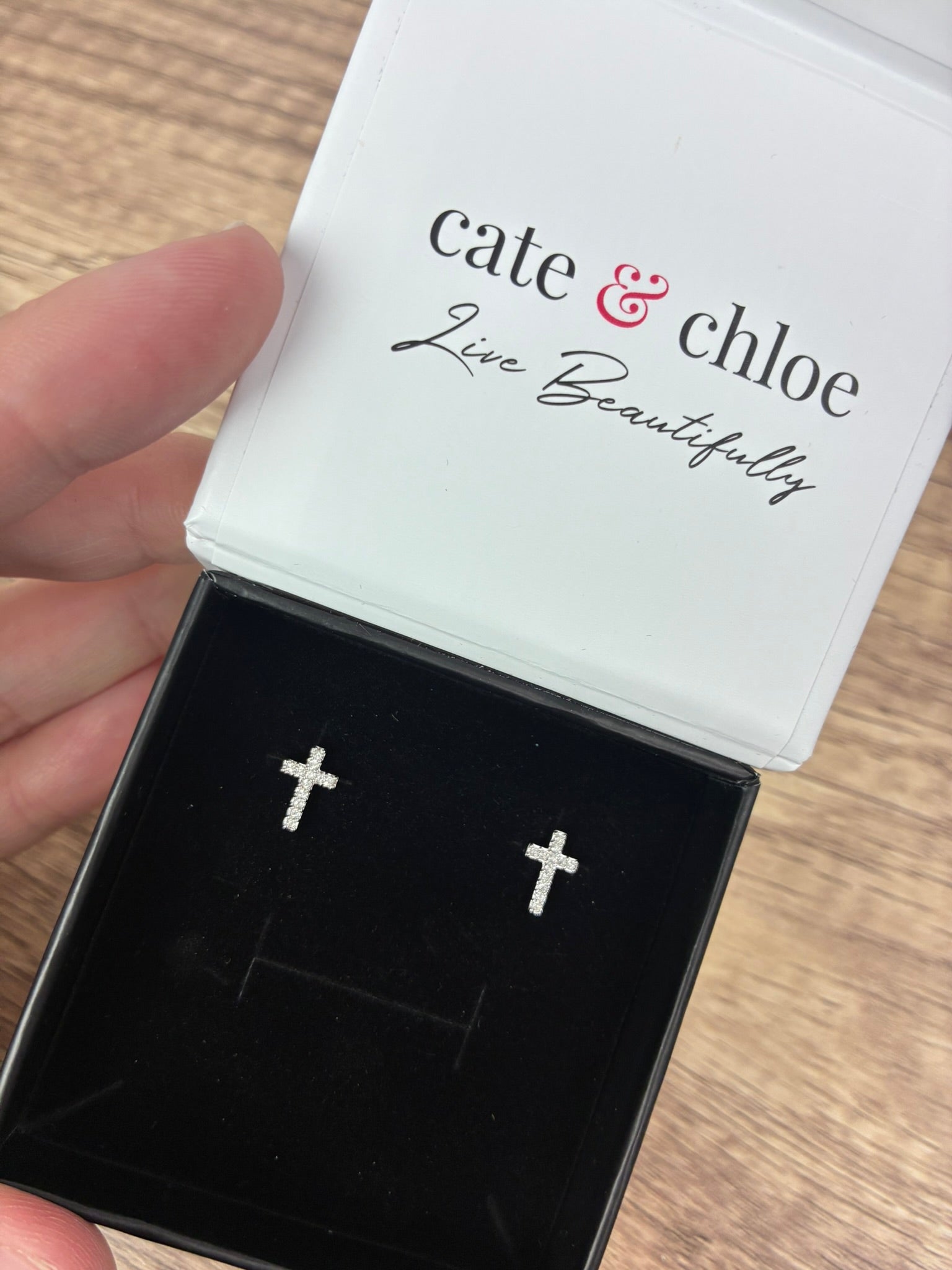 Nayeli 18k White Gold Plated Silver Cross Stud Earrings with Swarovski Crystals