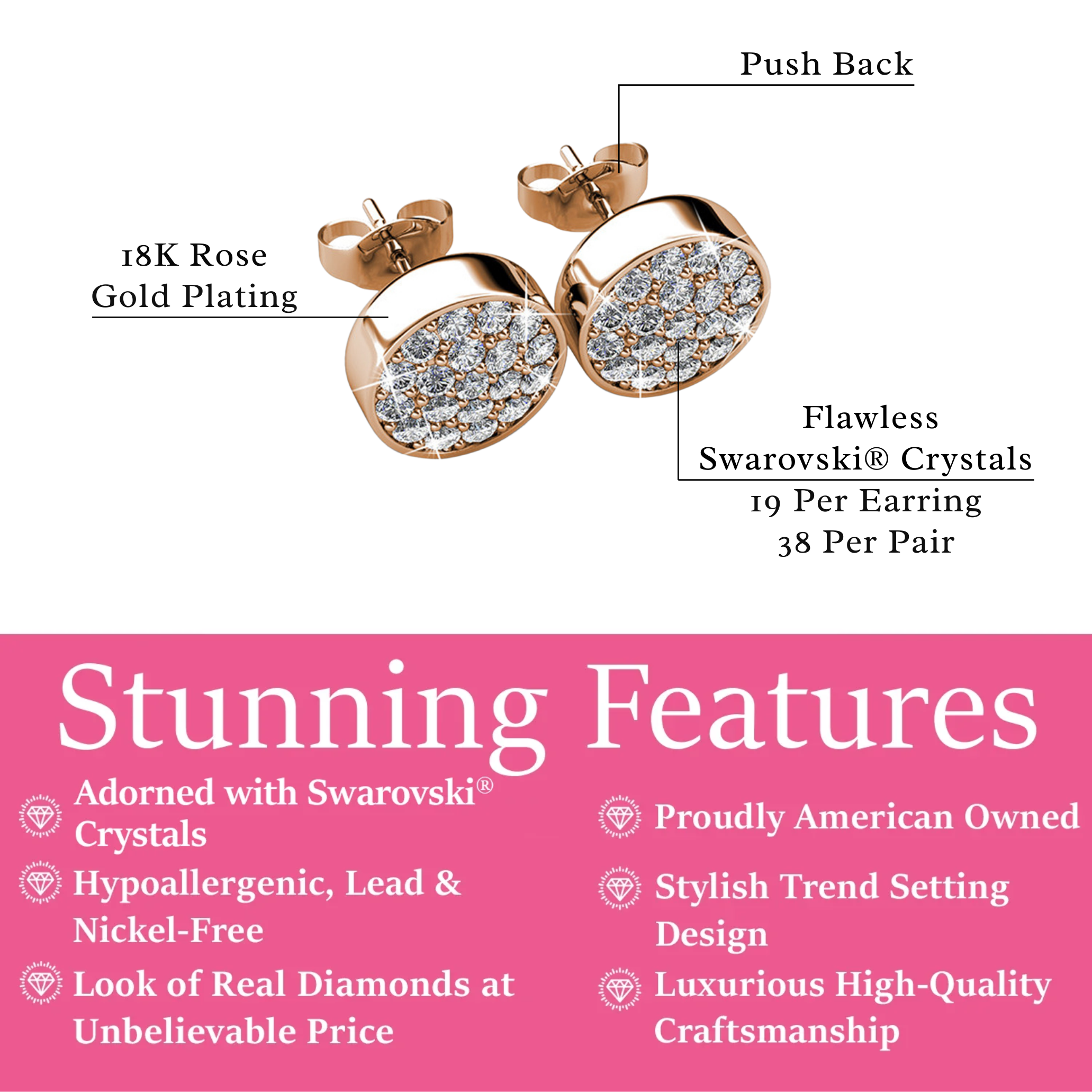 Nelly 18k White Gold Plated Pave Stud Earrings with Swarovski Crystals