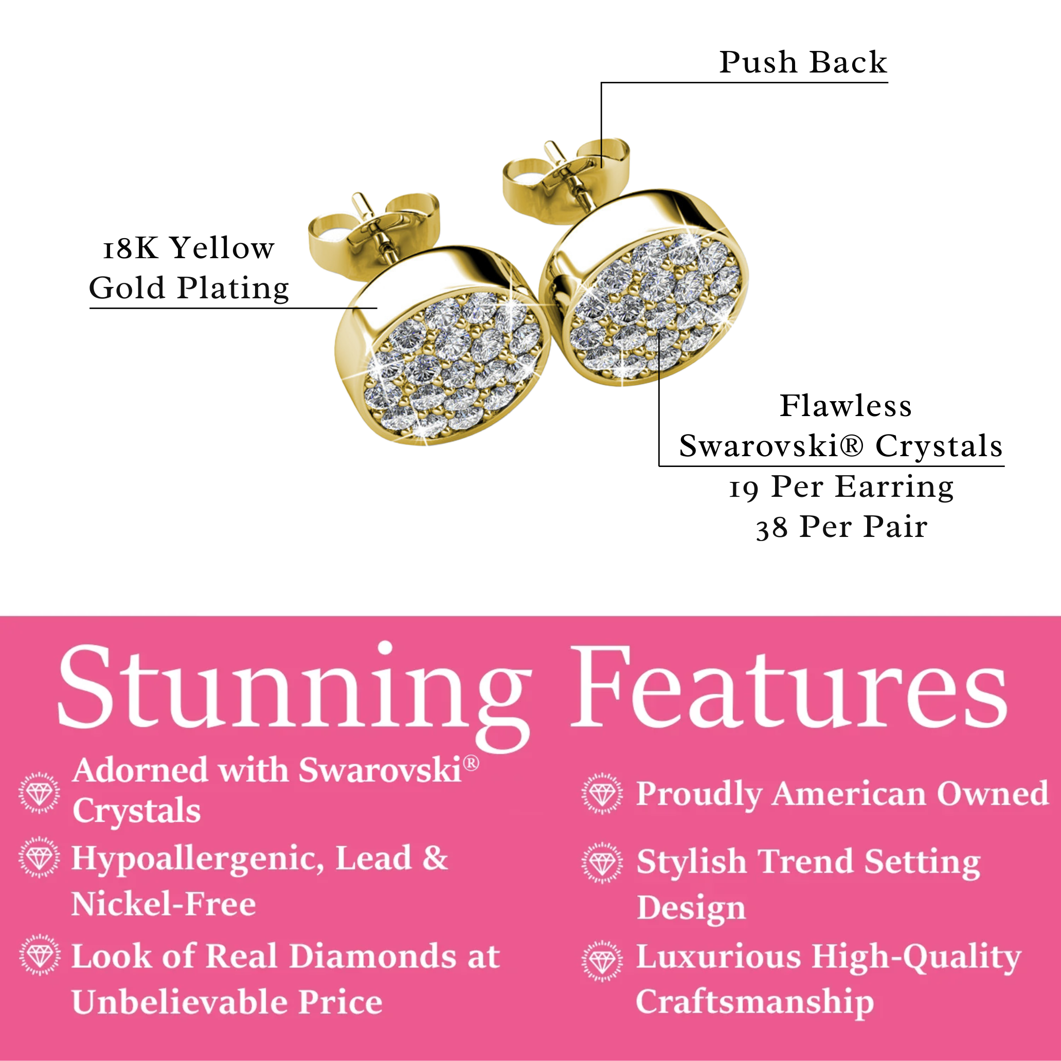 Nelly 18k White Gold Plated Pave Stud Earrings with Swarovski Crystals