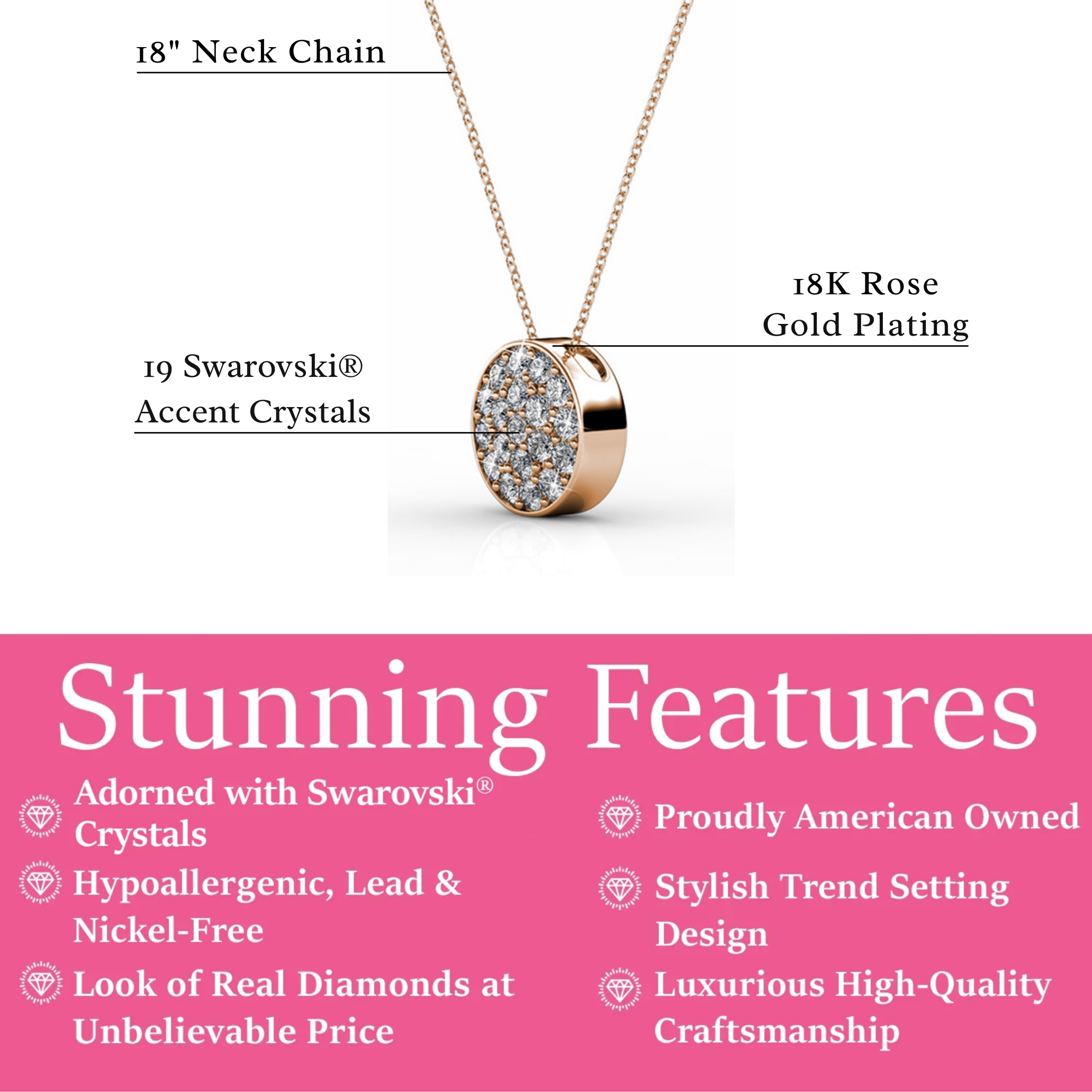 Nelly 18k White Gold Plated Pave Pendant Necklace with Swarovski Crystals