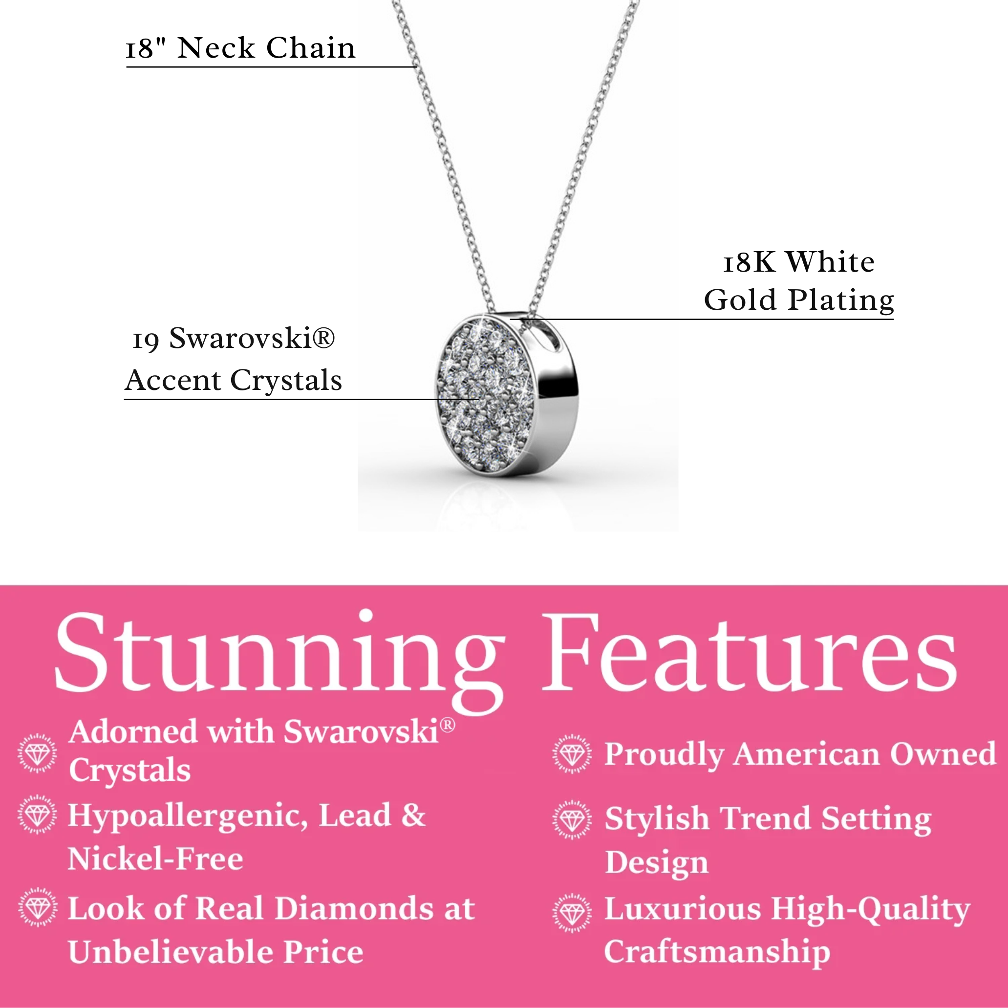 Nelly 18k White Gold Plated Pave Pendant Necklace with Swarovski Crystals