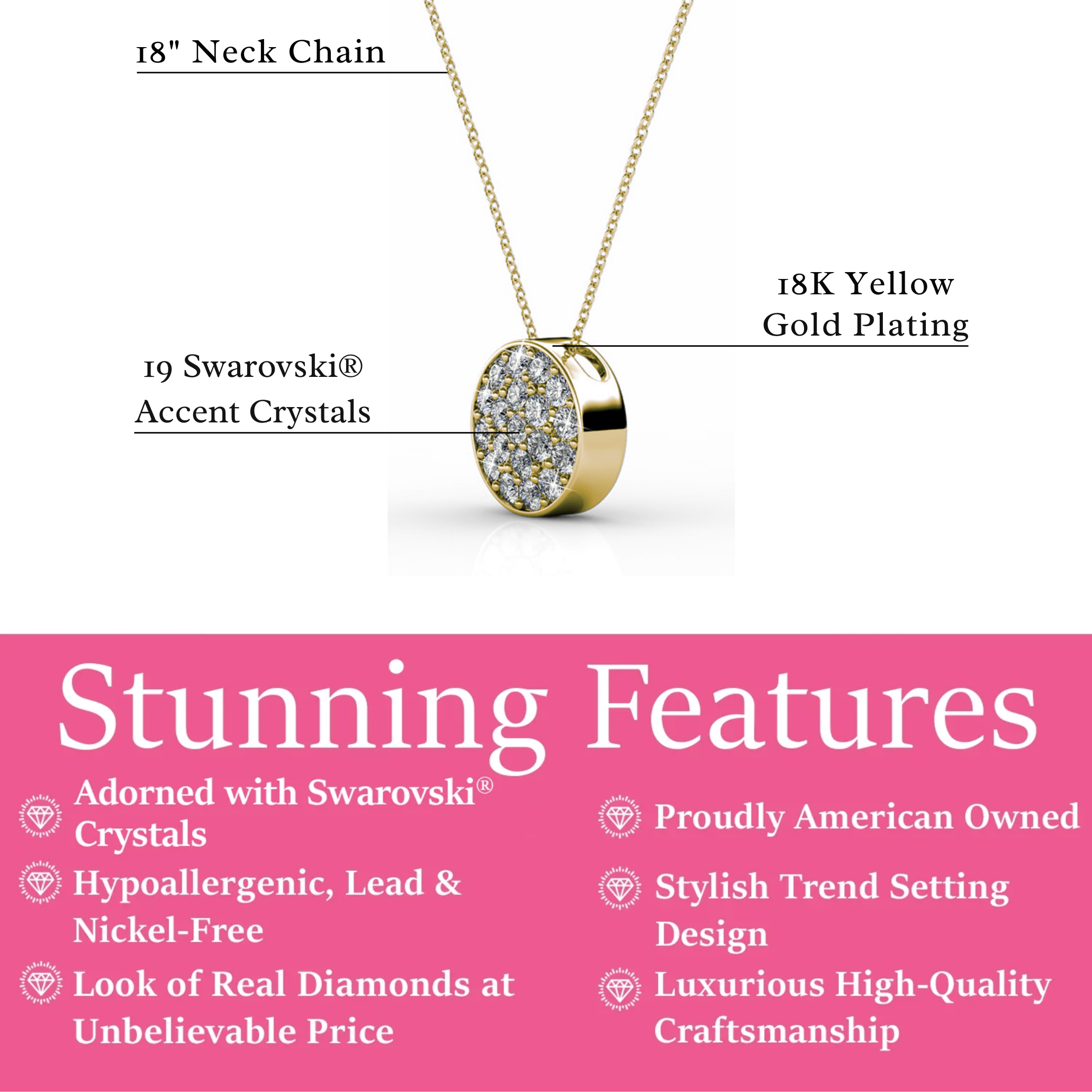 Nelly 18k White Gold Plated Pave Pendant Necklace with Swarovski Crystals