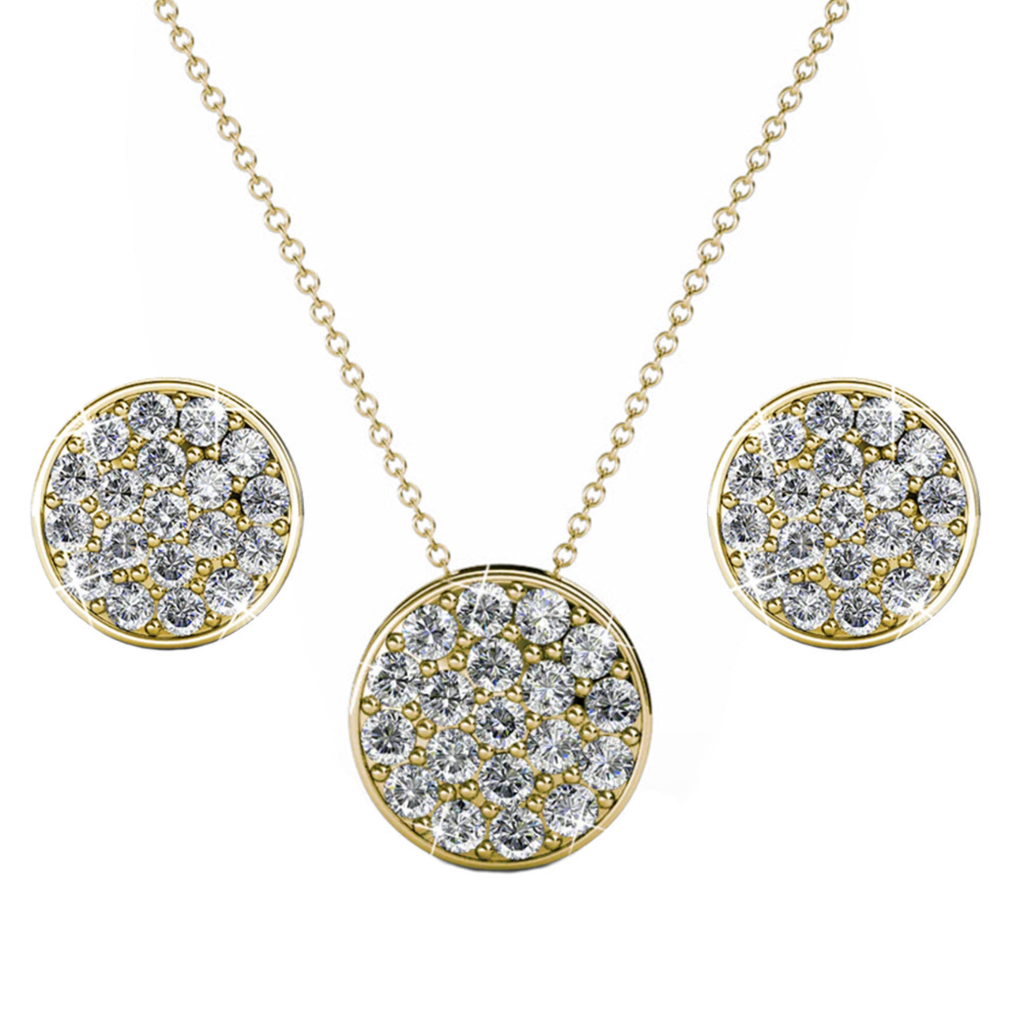Nelly 18k White Gold Pave Stud Necklace and Earrings Jewelry Set with Swarovski Crystals
