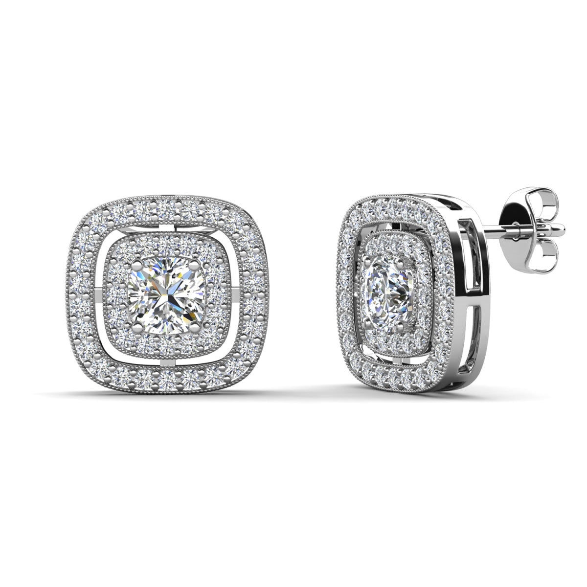 Noelle 18k White Gold Plated Halo Stud Earrings with Simulated Diamond Crystals