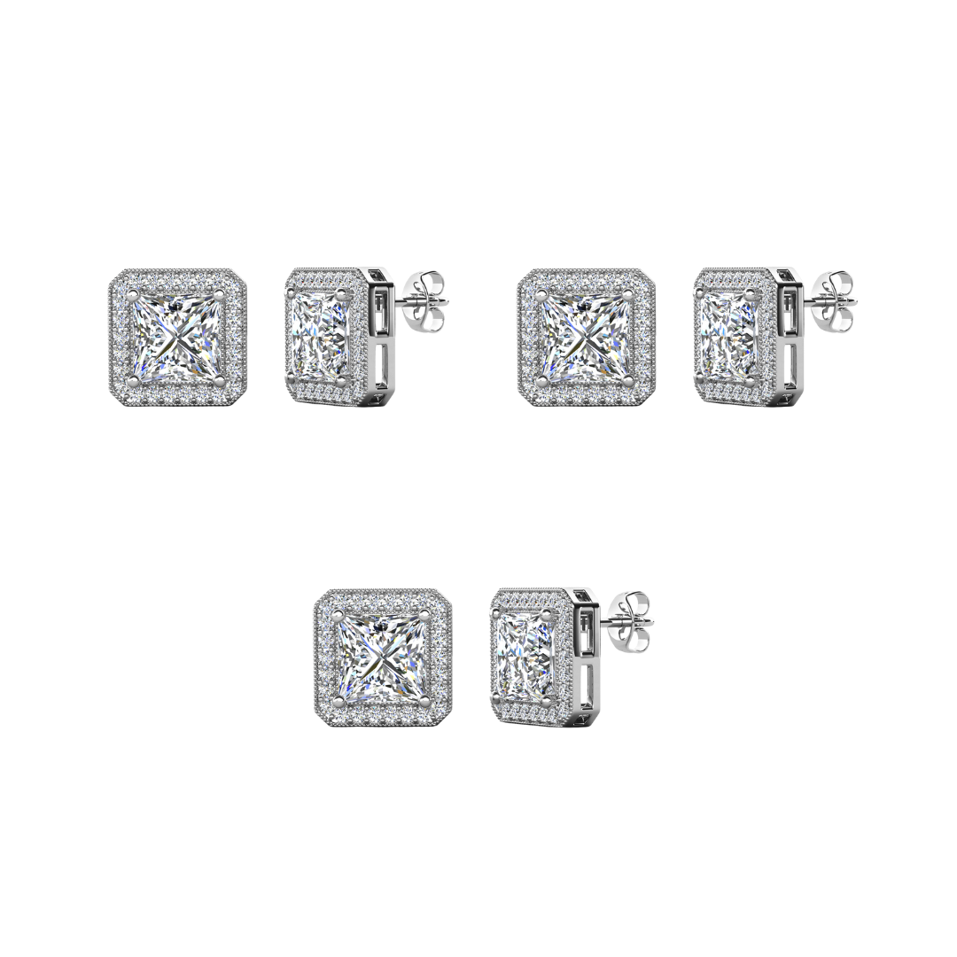Norah 18k White Gold Plated Princess Cut Halo Stud Earrings with Simulated Diamond Crystals