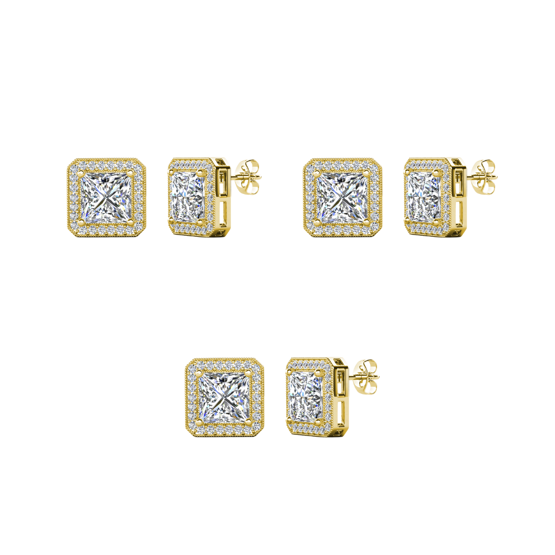 Norah 18k White Gold Plated Princess Cut Halo Stud Earrings with Simulated Diamond Crystals