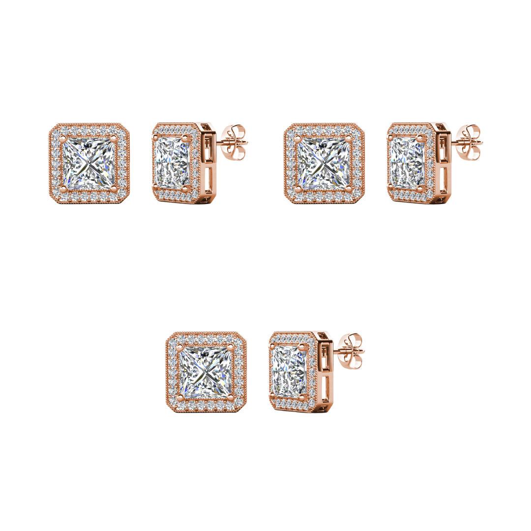 Norah 18k White Gold Plated Princess Cut Halo Stud Earrings with Simulated Diamond Crystals