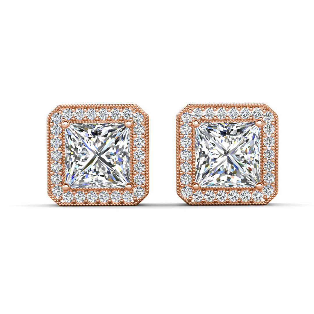 Londyn 18k White Gold Plated Princess Cut Halo Stud Earrings with Simulated Diamond Crystals