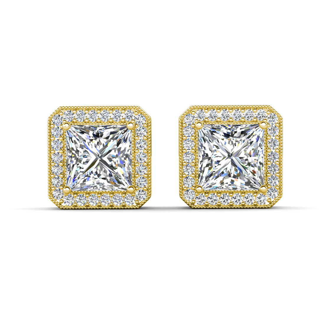 Londyn 18k White Gold Plated Princess Cut Halo Stud Earrings with Simulated Diamond Crystals