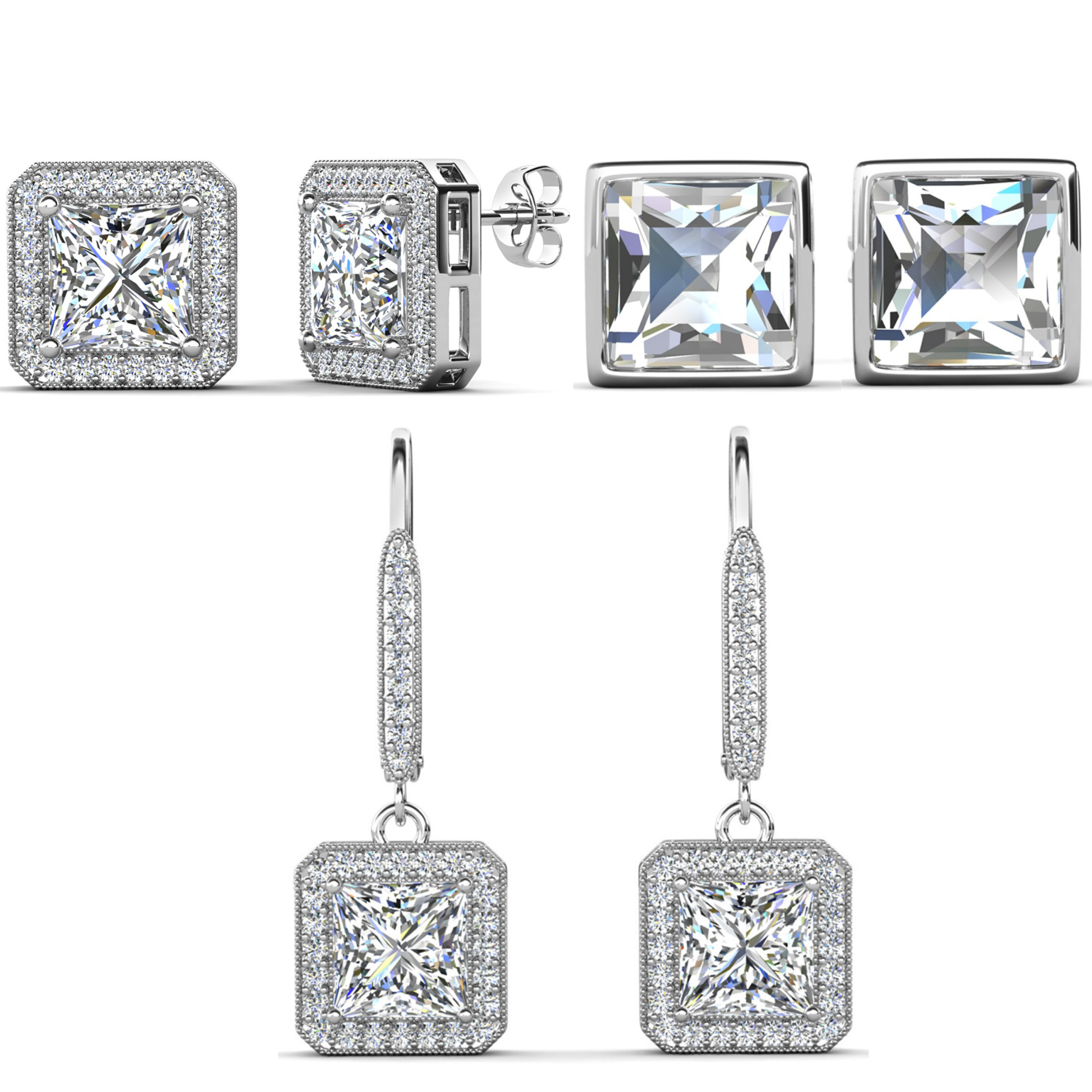 Norah, Ivy, Brooke 18k White Gold Plated Earrings for Women (3 Pair Set)