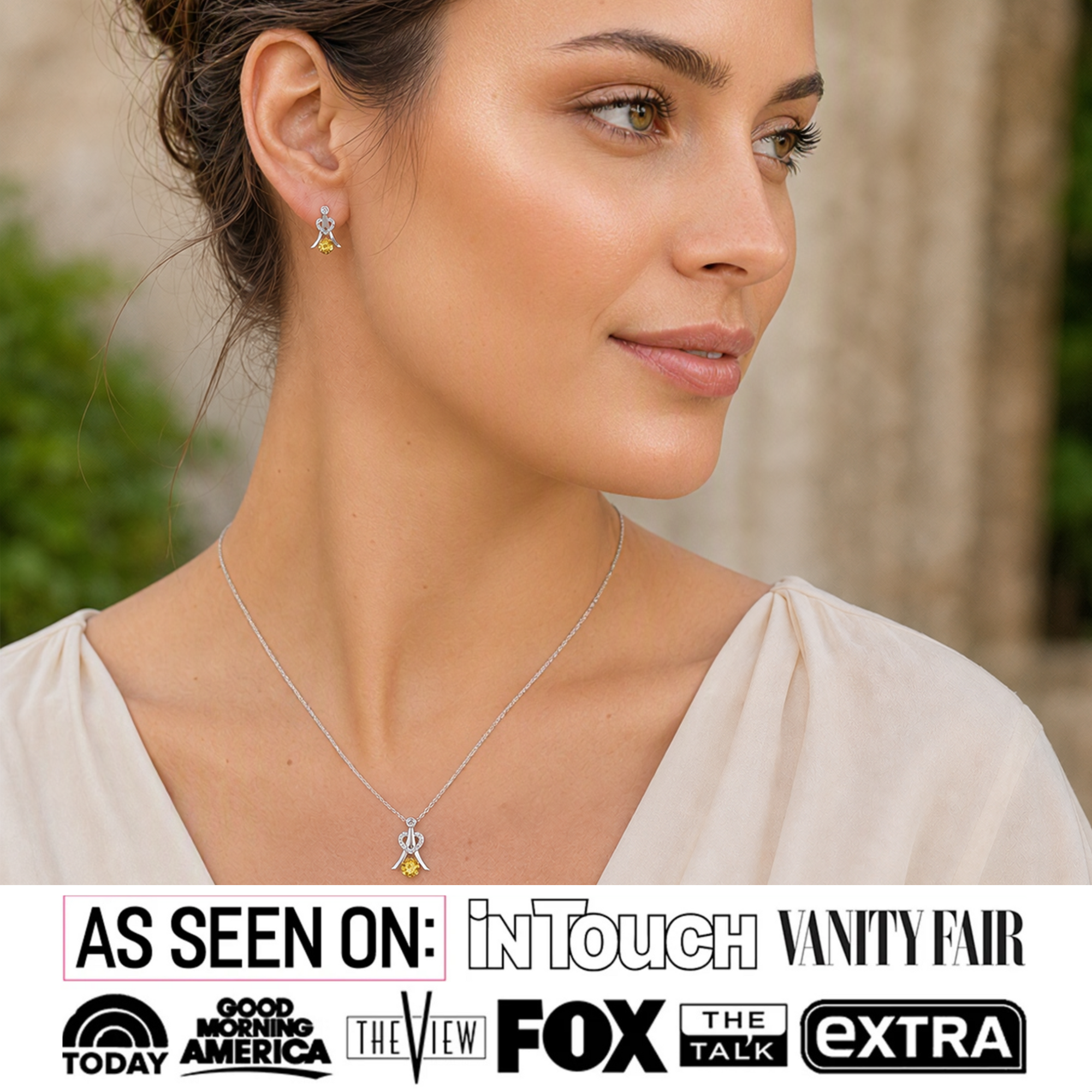 Collar con piedra natal Serenity chapado en oro blanco de 18 k con cristales de talla redonda