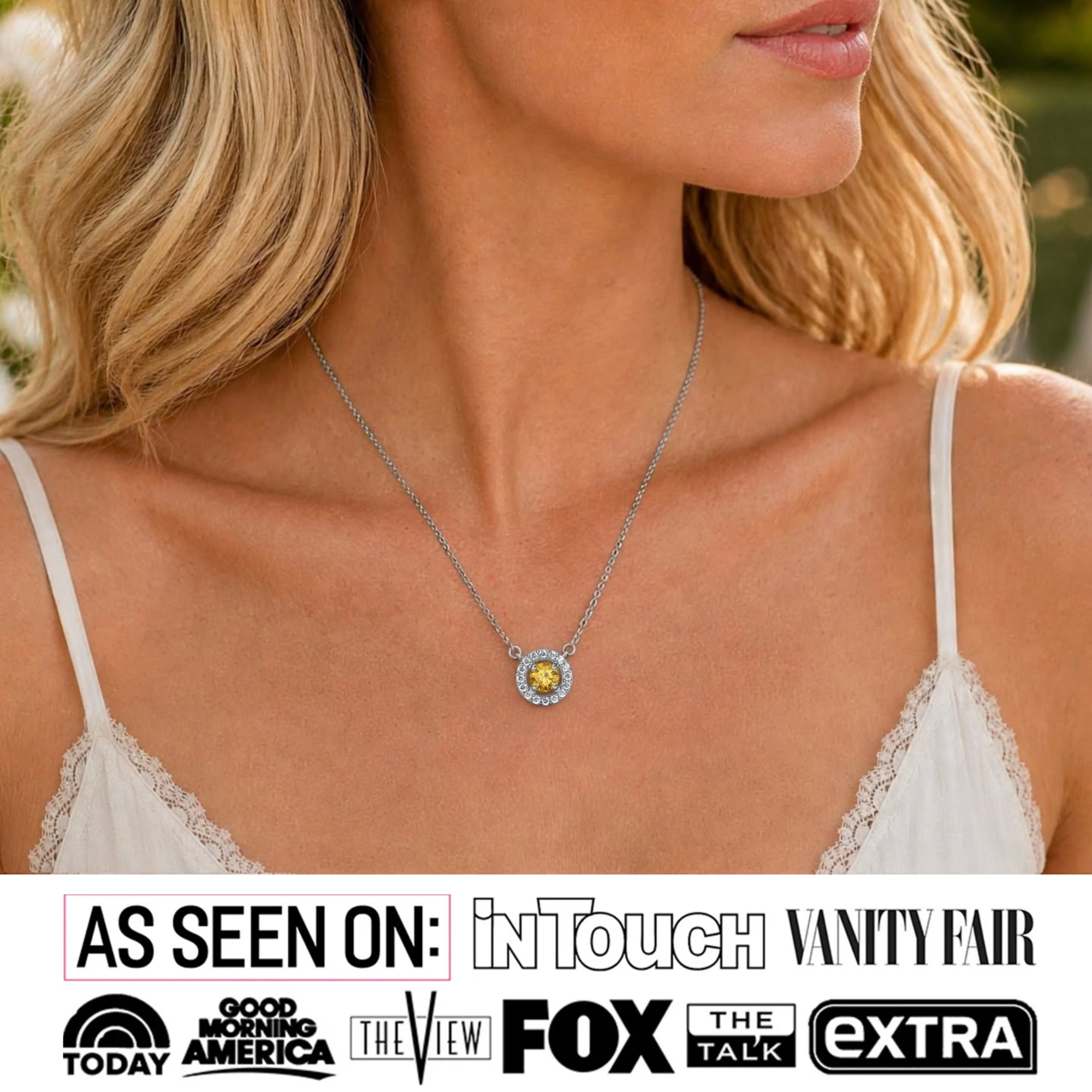 Royal Birthstone 18k White Gold Plated Halo Necklace with Round Cut Swarovski Crystals