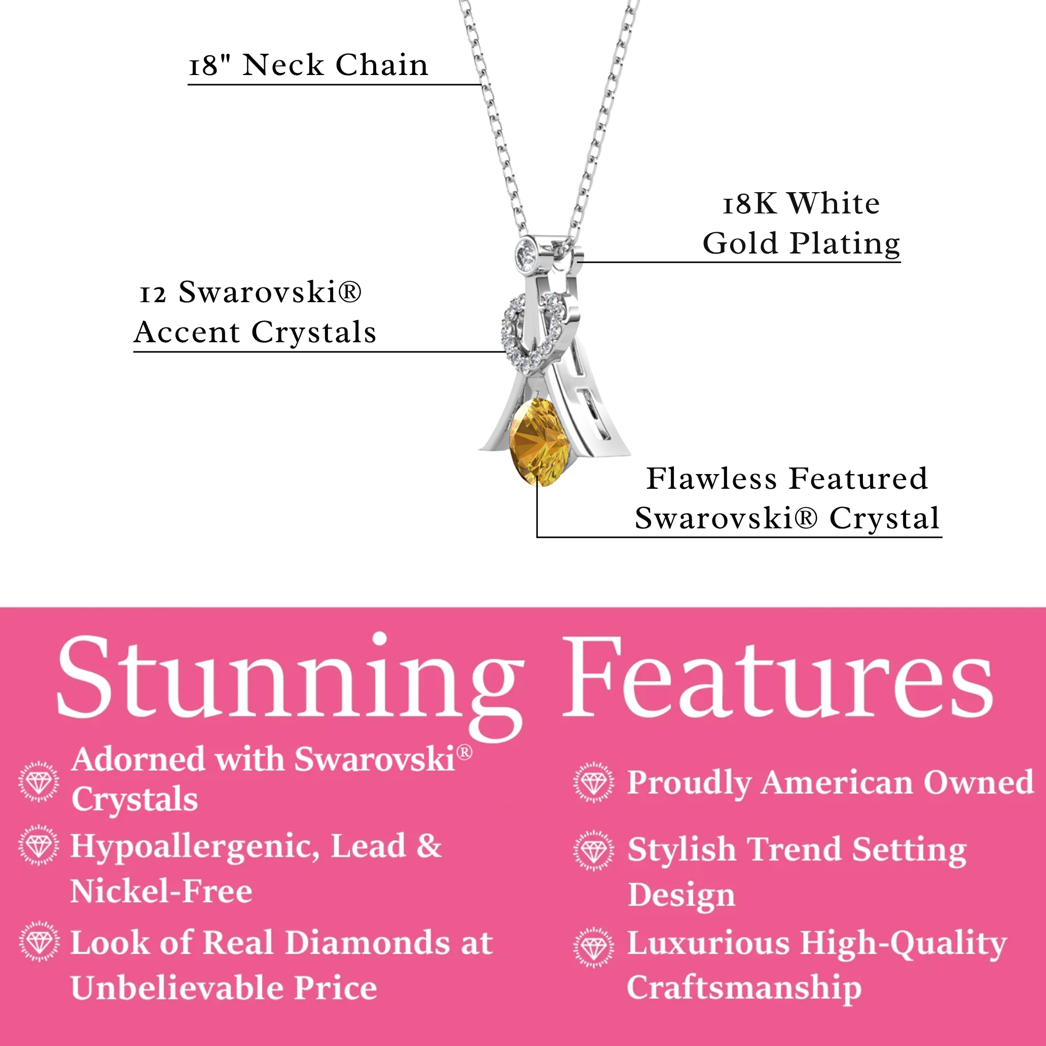 Serenity Birthstone 18k White Gold Plated Necklace with Round Cut Swarovski Crystals