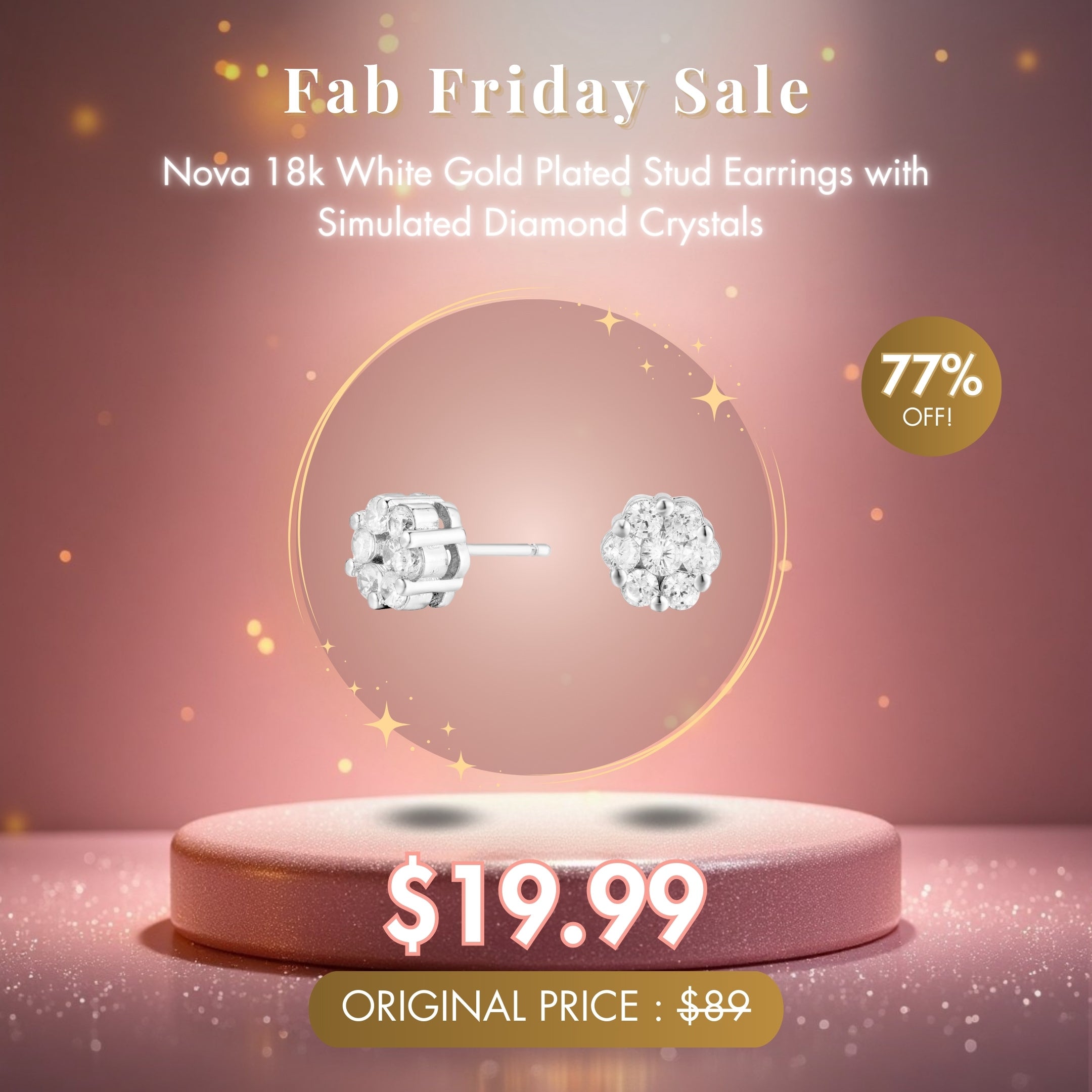 Nova 18k White Gold Plated Stud Earrings with Simulated Diamond Crystals - Fab Friday Sale