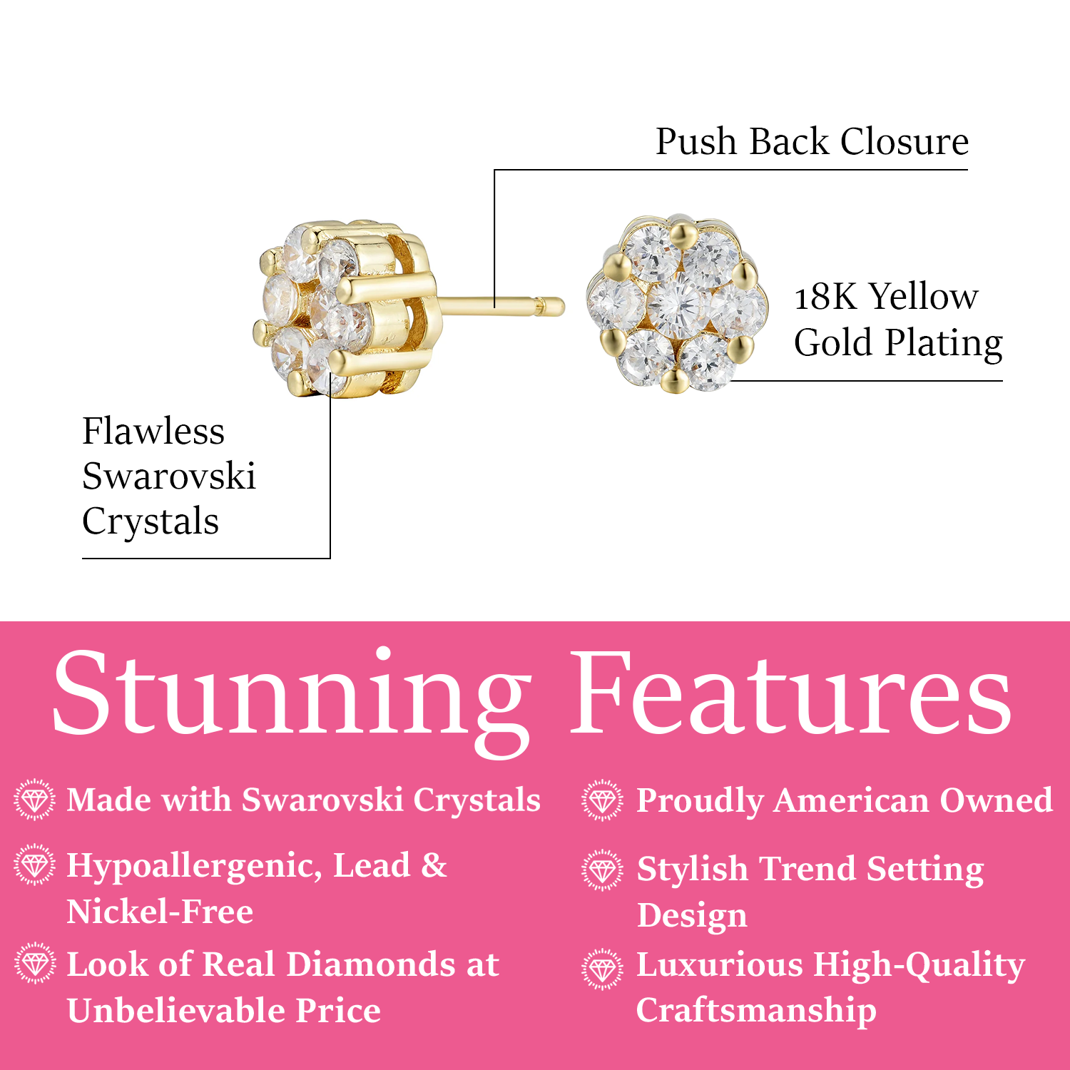 Nova 18k White Gold Plated Stud Earrings with Swarovski Crystals