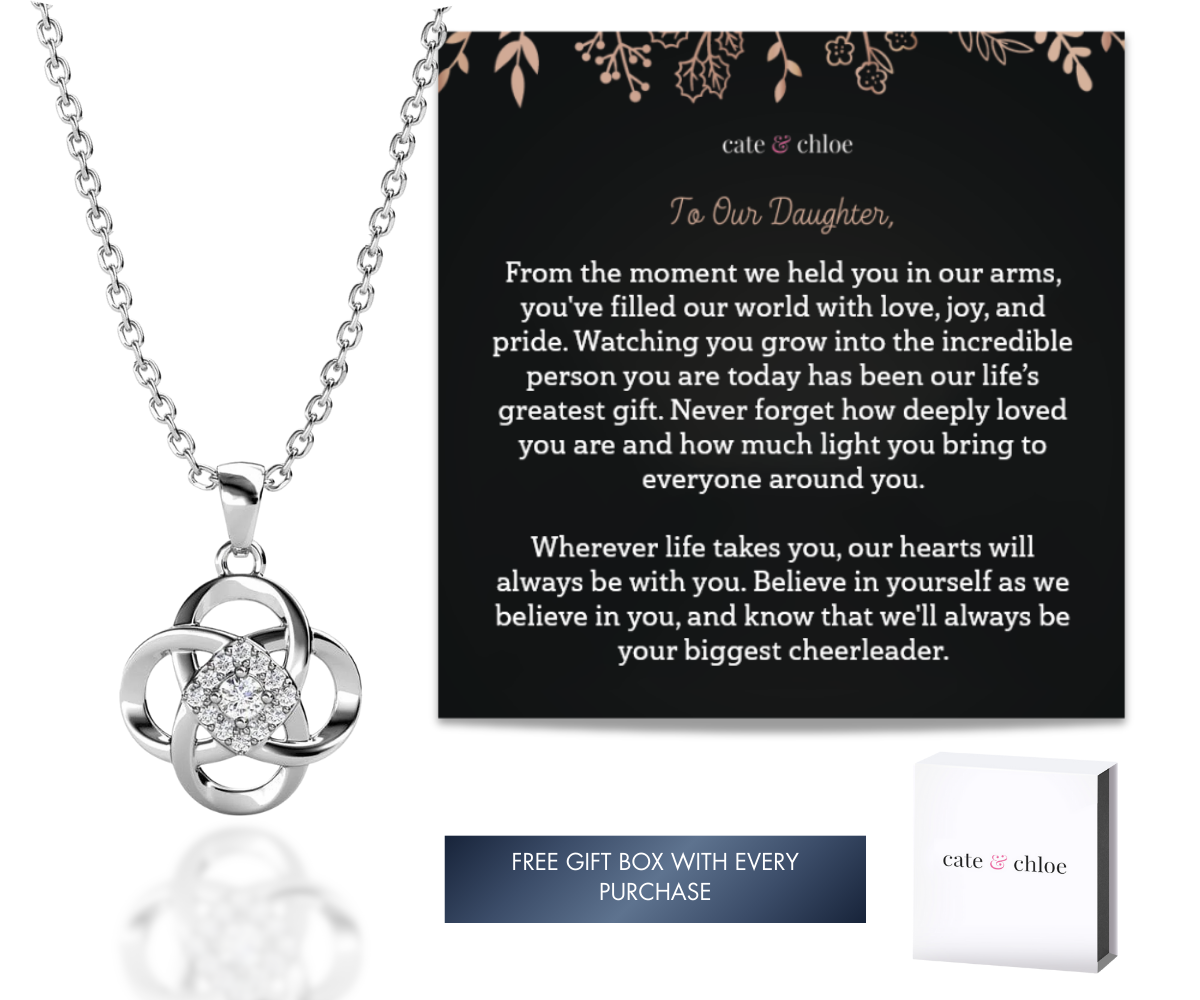 Nyssa 18k White Gold Plated Flower Pendant Necklace with Swarovski Crystals & Sentimental Message for Daughter