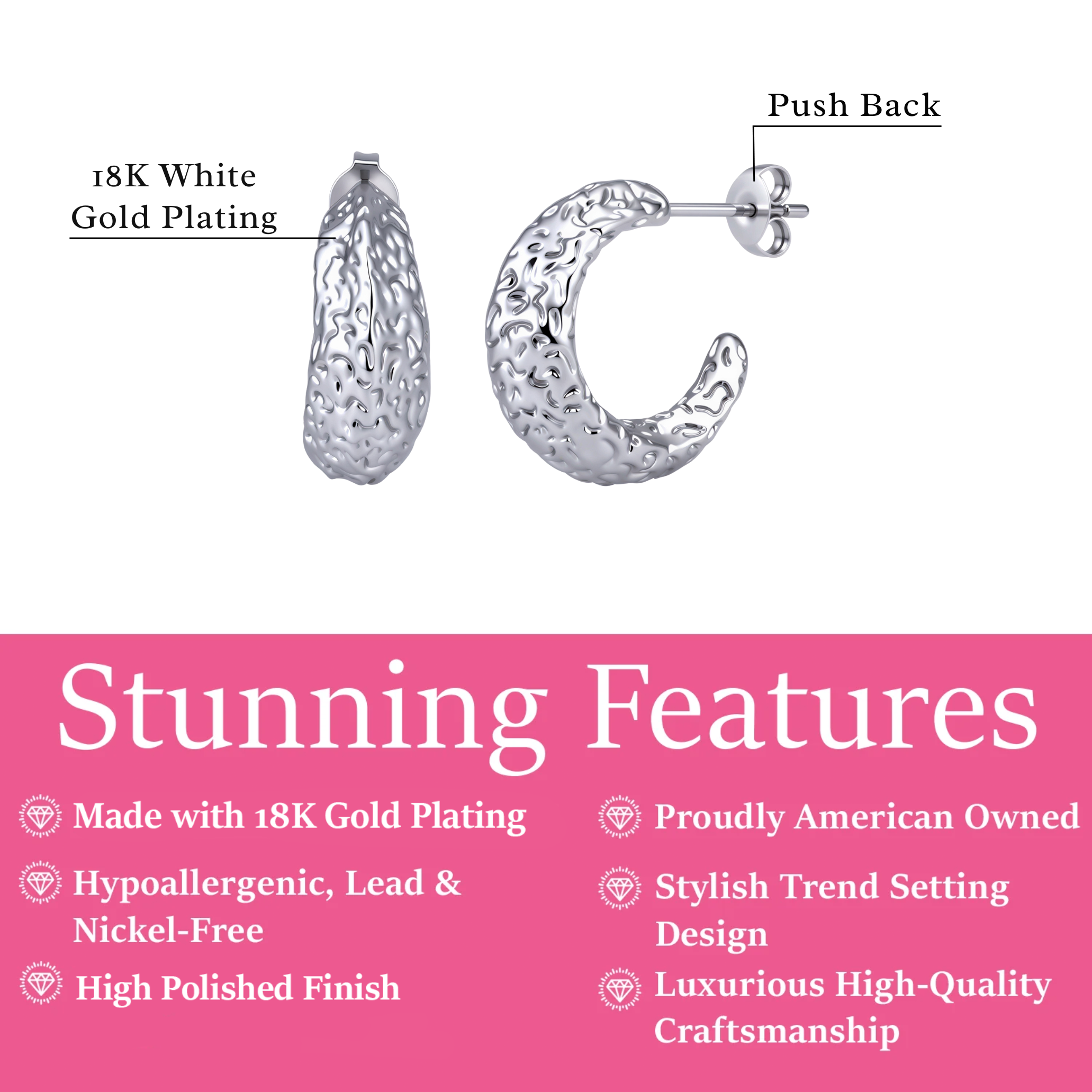 Oaklynn 18k White Gold Plated 20mm Semi-Hoop Earrings for Women