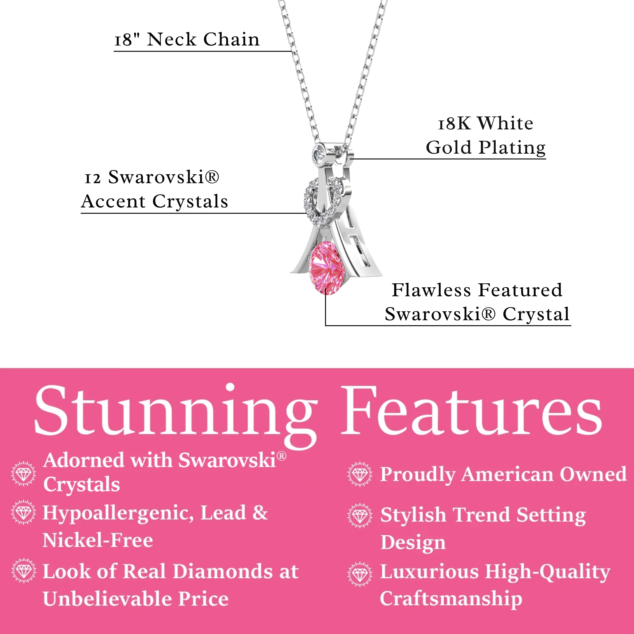 Serenity Birthstone 18k White Gold Plated Necklace with Round Cut Swarovski Crystals