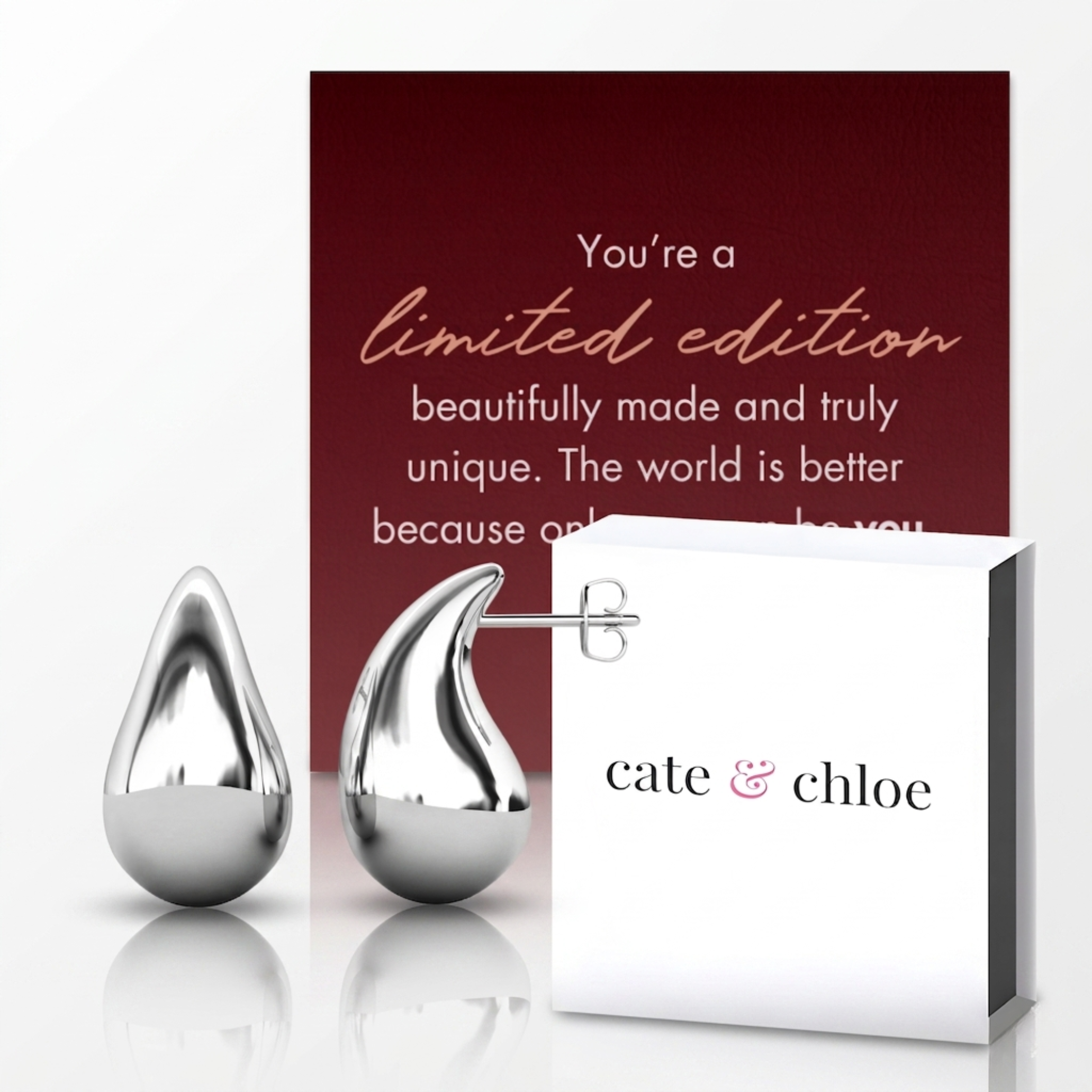 Olive 18k White Gold Plated Teardrop Earrings & Limited Edition Ombre Message Card