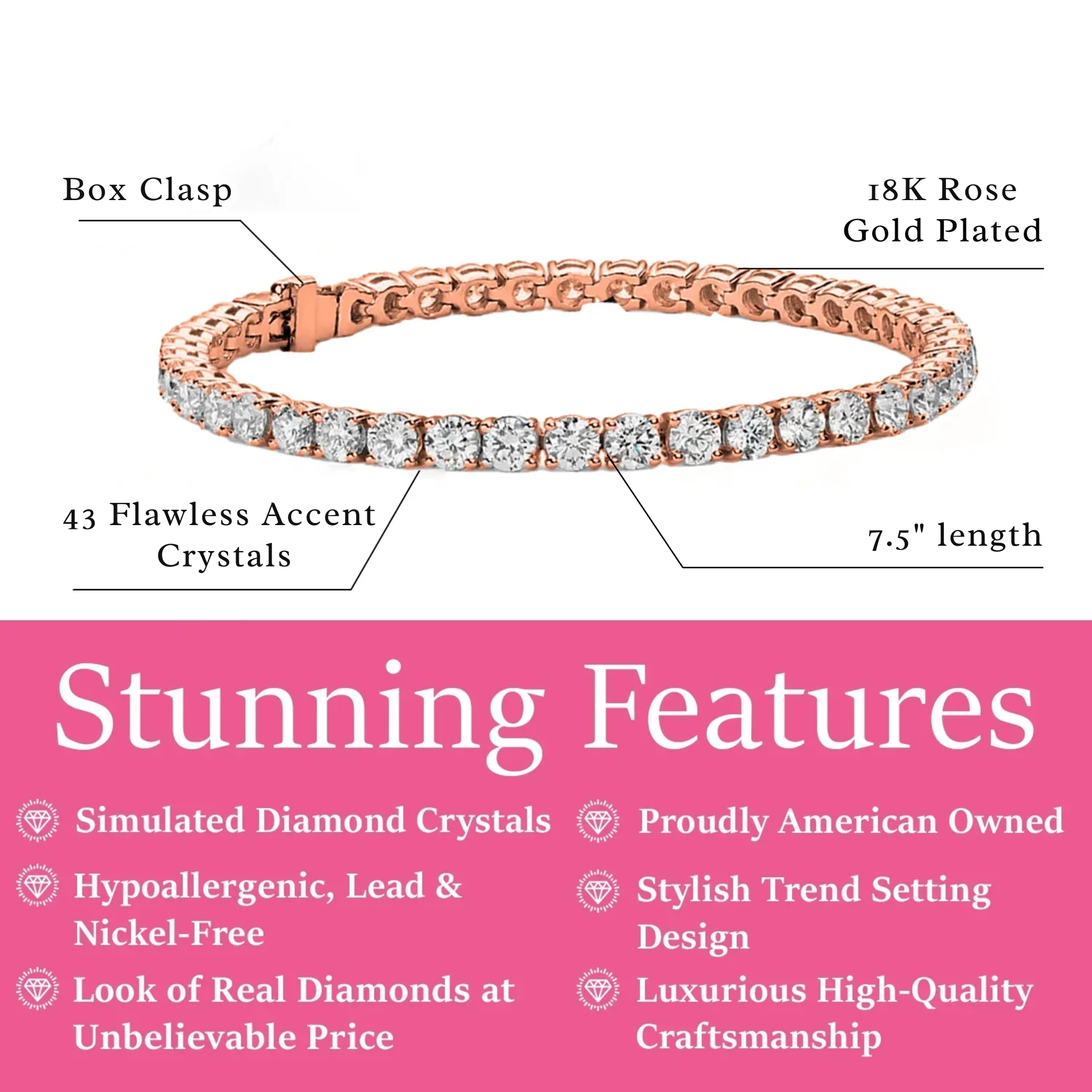 Olivia 18k White Gold Plated Tennis Bracelet with Simulated Diamond Crystals
