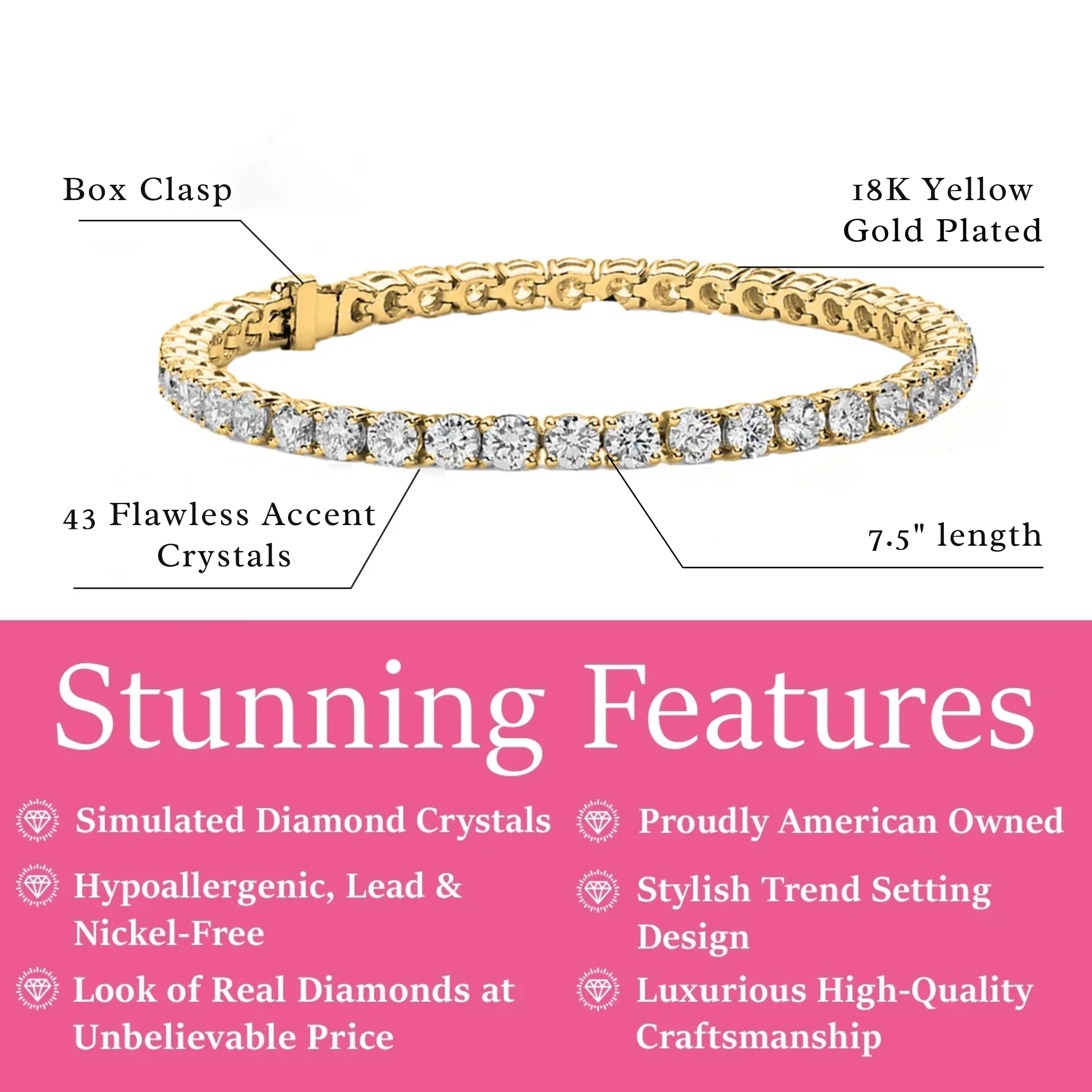 Olivia 18k White Gold Plated Tennis Bracelet with Simulated Diamond Crystals