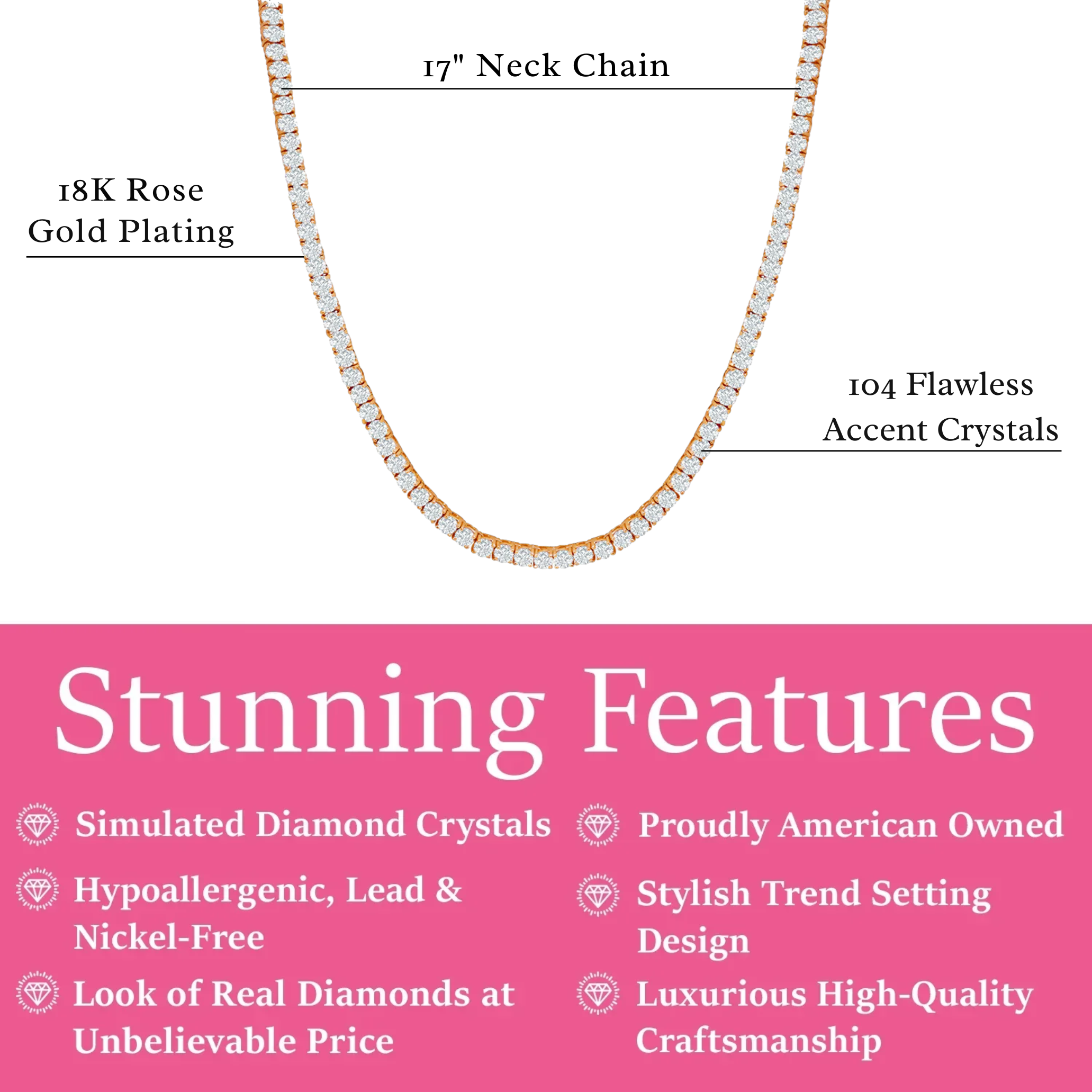 Olivia 18k White Gold Plated Tennis Necklace with Simulated Diamond Crystals