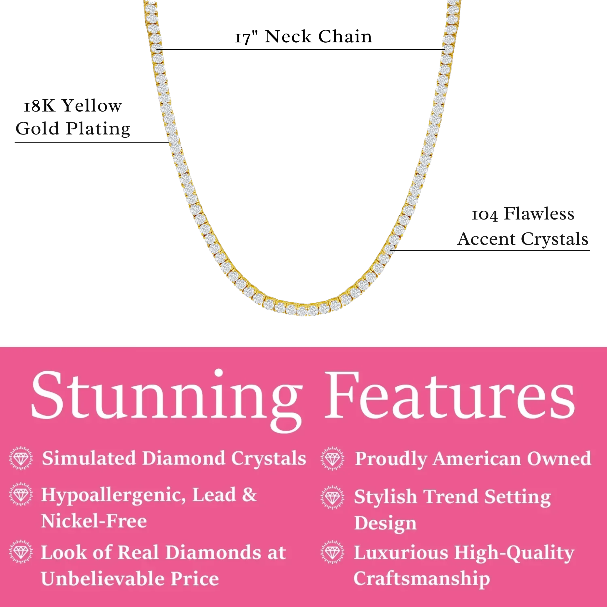 Cariah 18k 白金镀金项链，镶有水晶