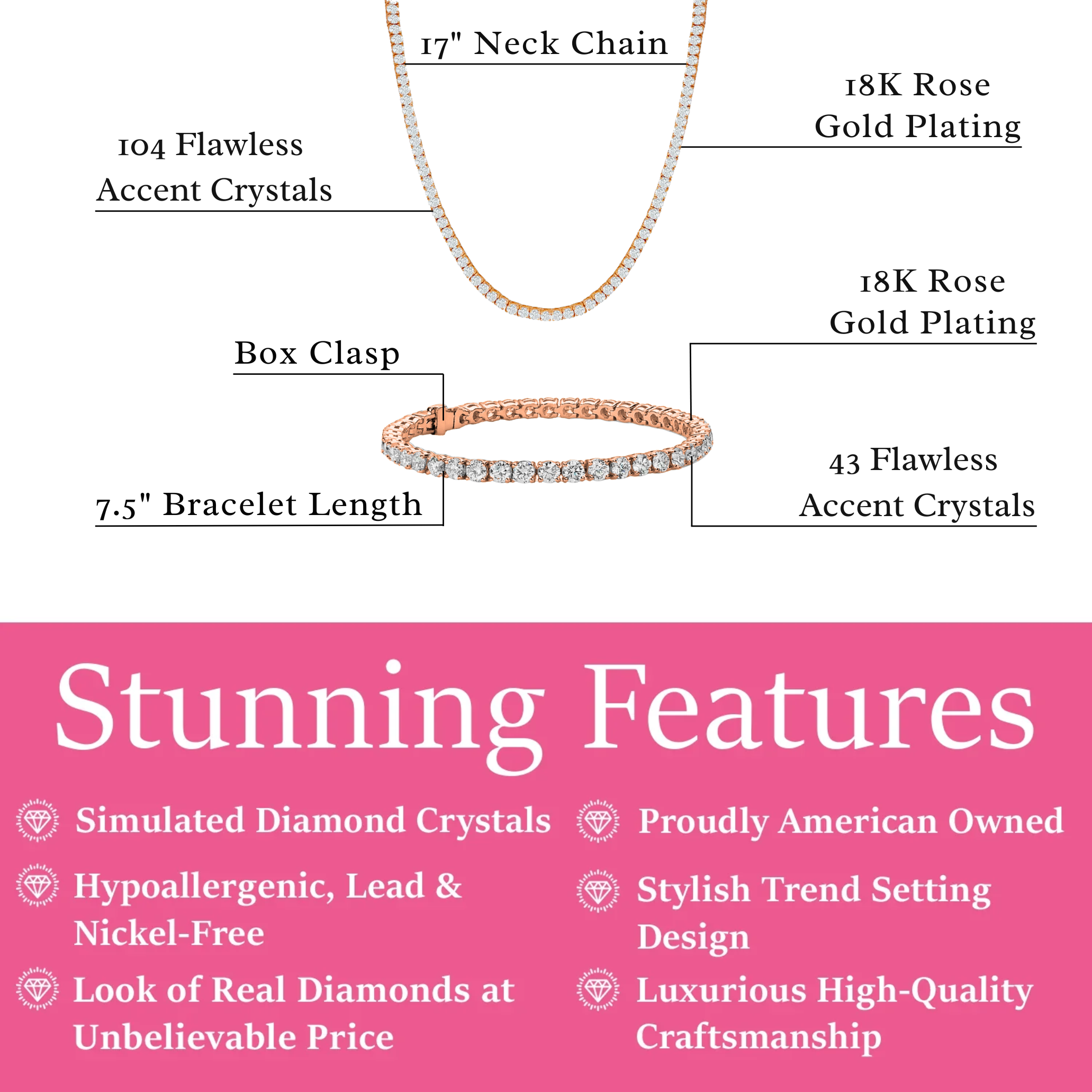Olivia 18k White Gold Plated Tennis Bracelet and Necklace Set with Crystals