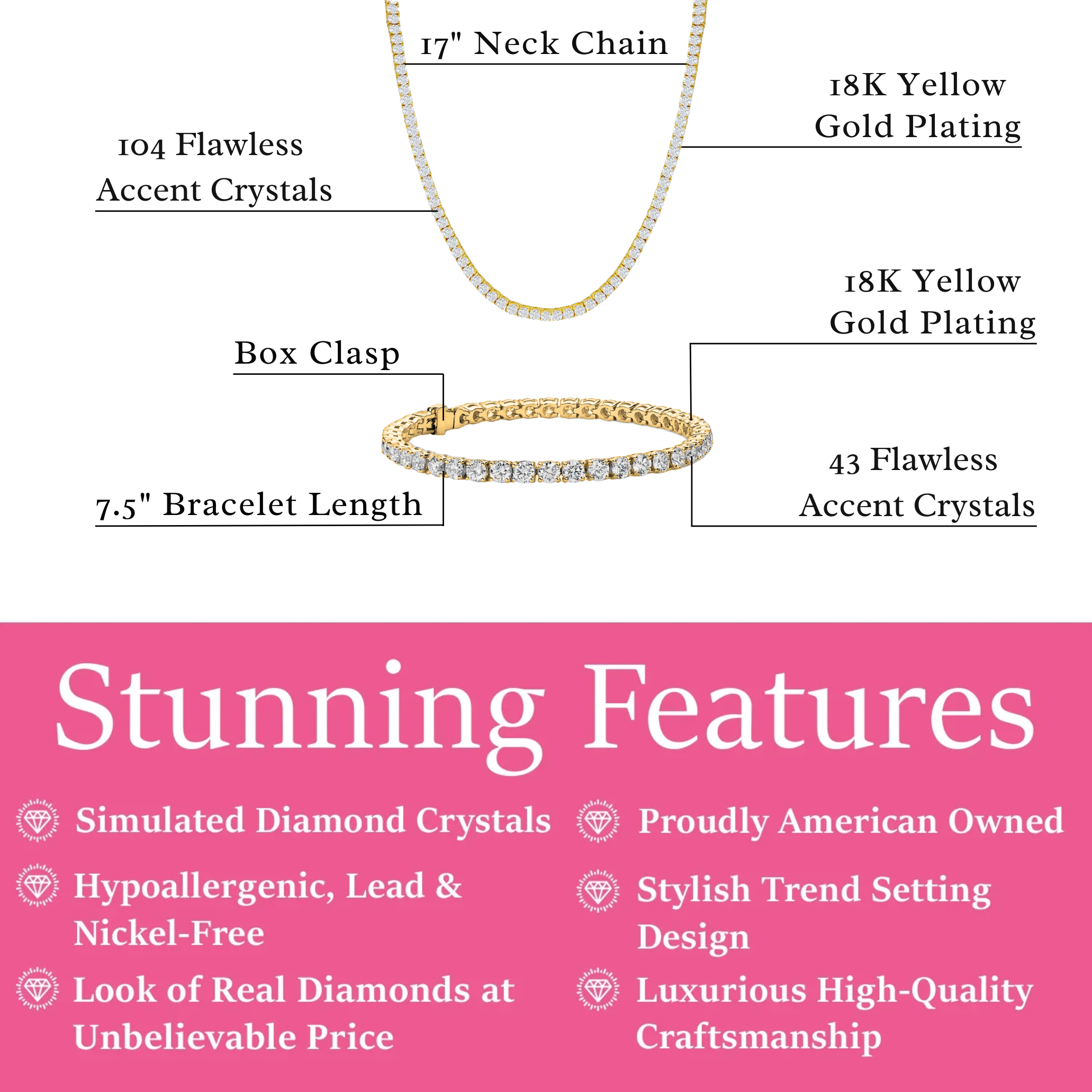 Olivia 18k White Gold Plated Tennis Bracelet and Necklace Set with Crystals