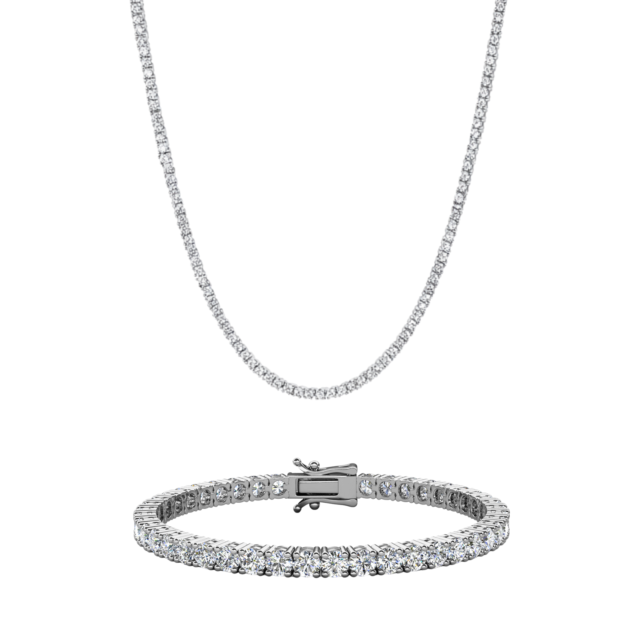 Olivia 18k White Gold Plated Tennis Bracelet and Necklace Set with Crystals