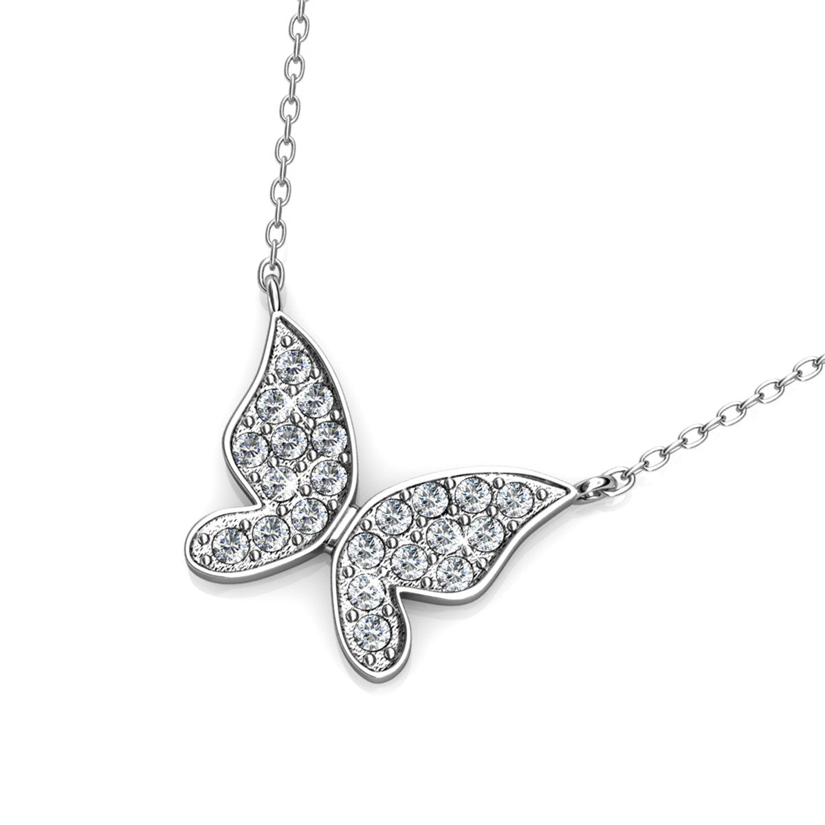 Yuenen 18k White Gold Plated Silver Butterfly Necklace with Swarovski Crystals