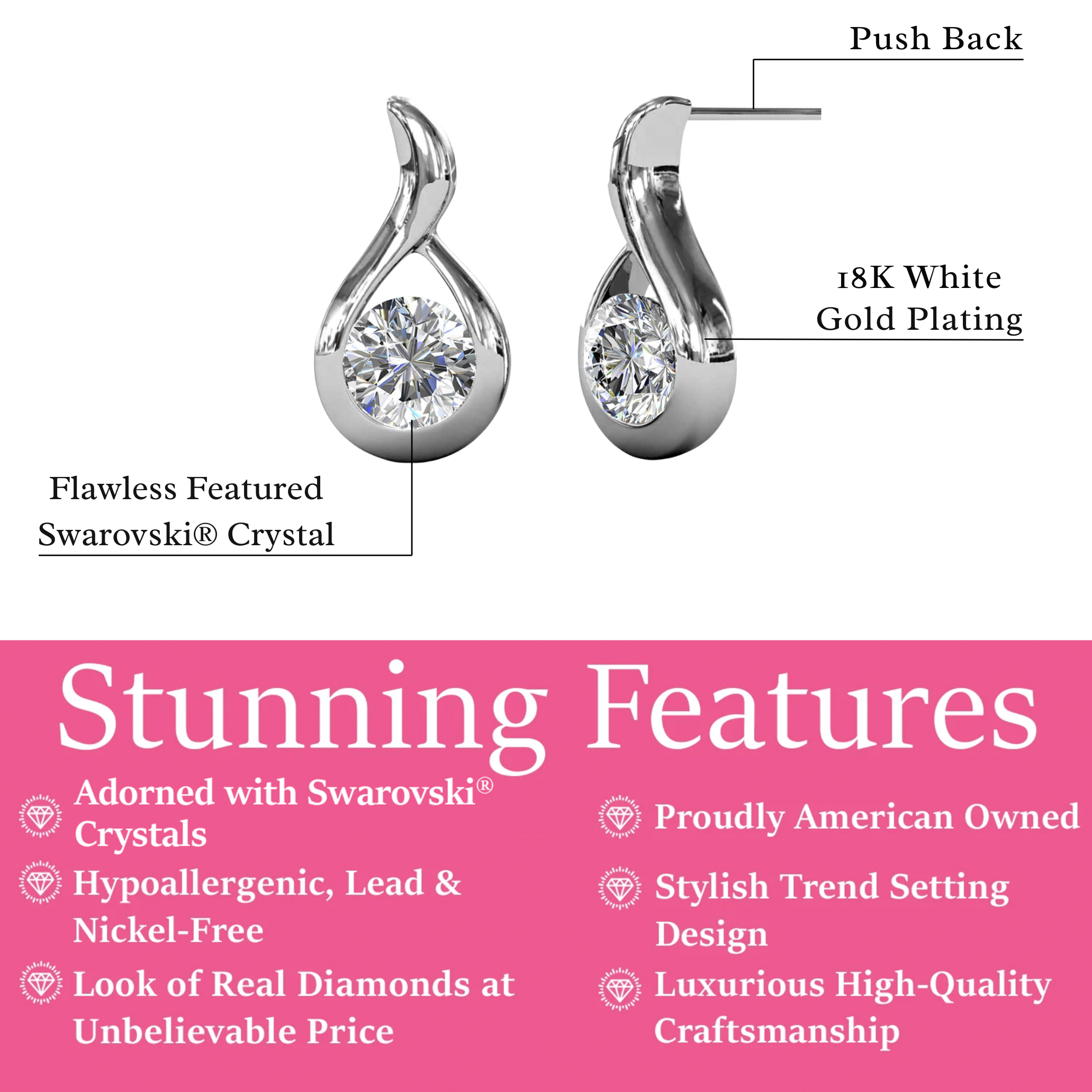 Parker 18k 白金镀水晶泪滴耳钉