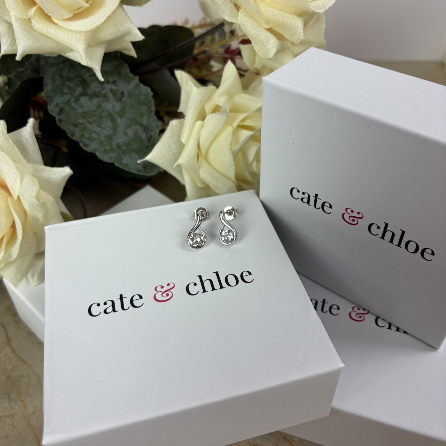 Parker 18k White Gold Plated Teardrop Stud Earrings with Swarovski Crystal