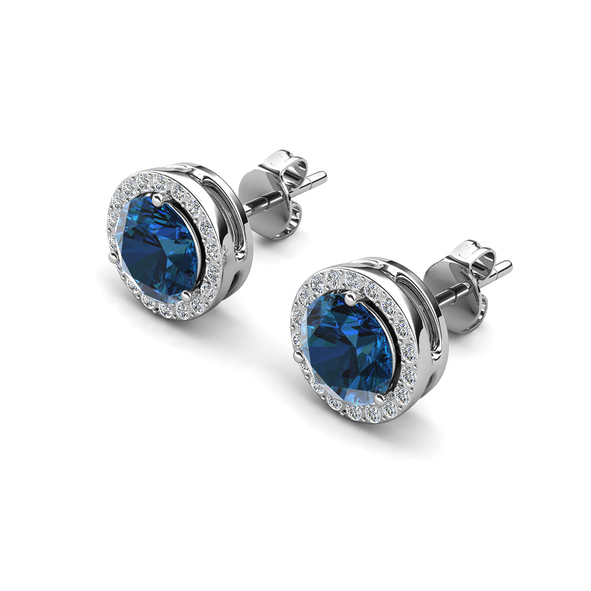 Royal 18k White Gold Plated December Birthstone Halo Earrings with Round Cut Blue Topaz Swarovski Crystals