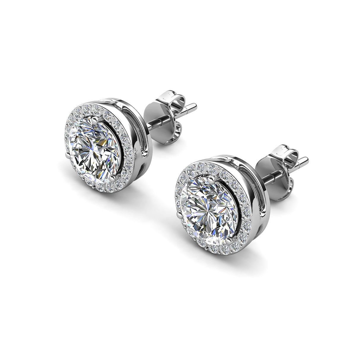 Royal 18k White Gold Plated Birthstone Halo Earrings with Round Cut Swarovski Crystals