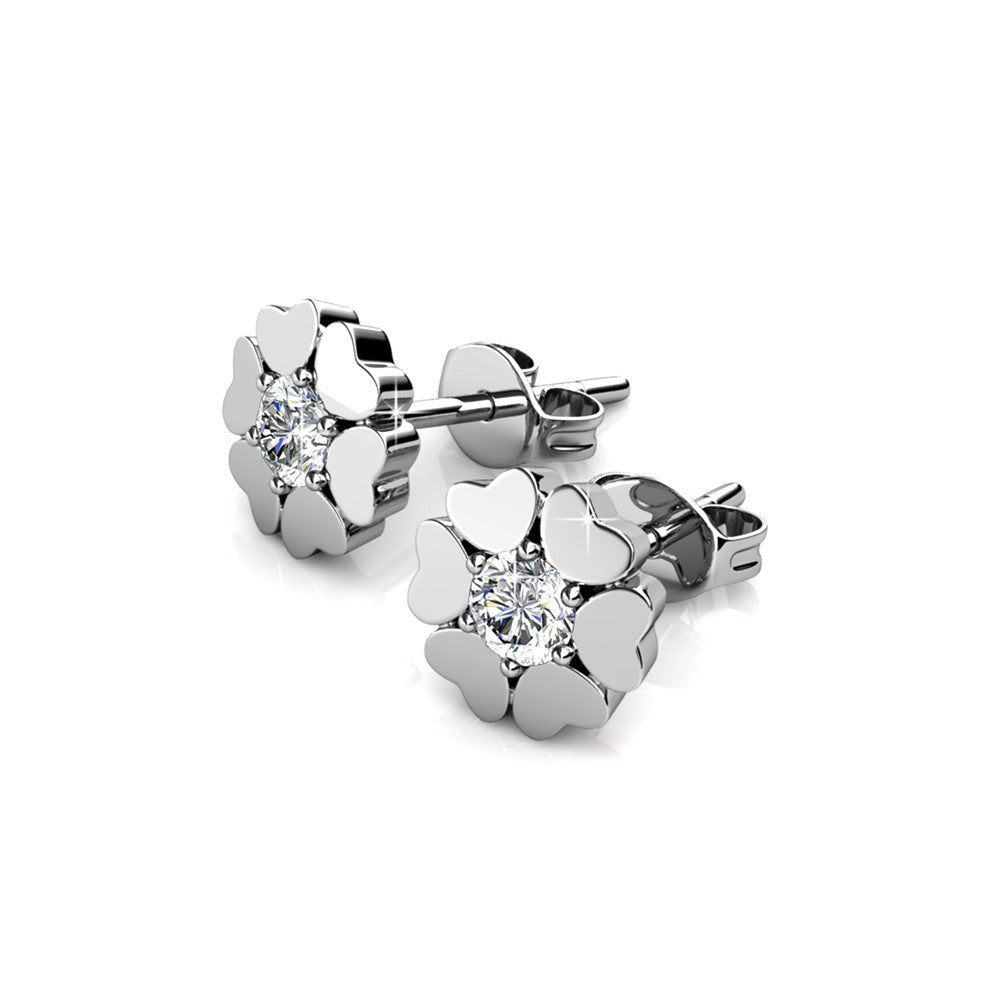 Khloe 18k White Gold Heart Stud Earrings with Round Cut Crystals