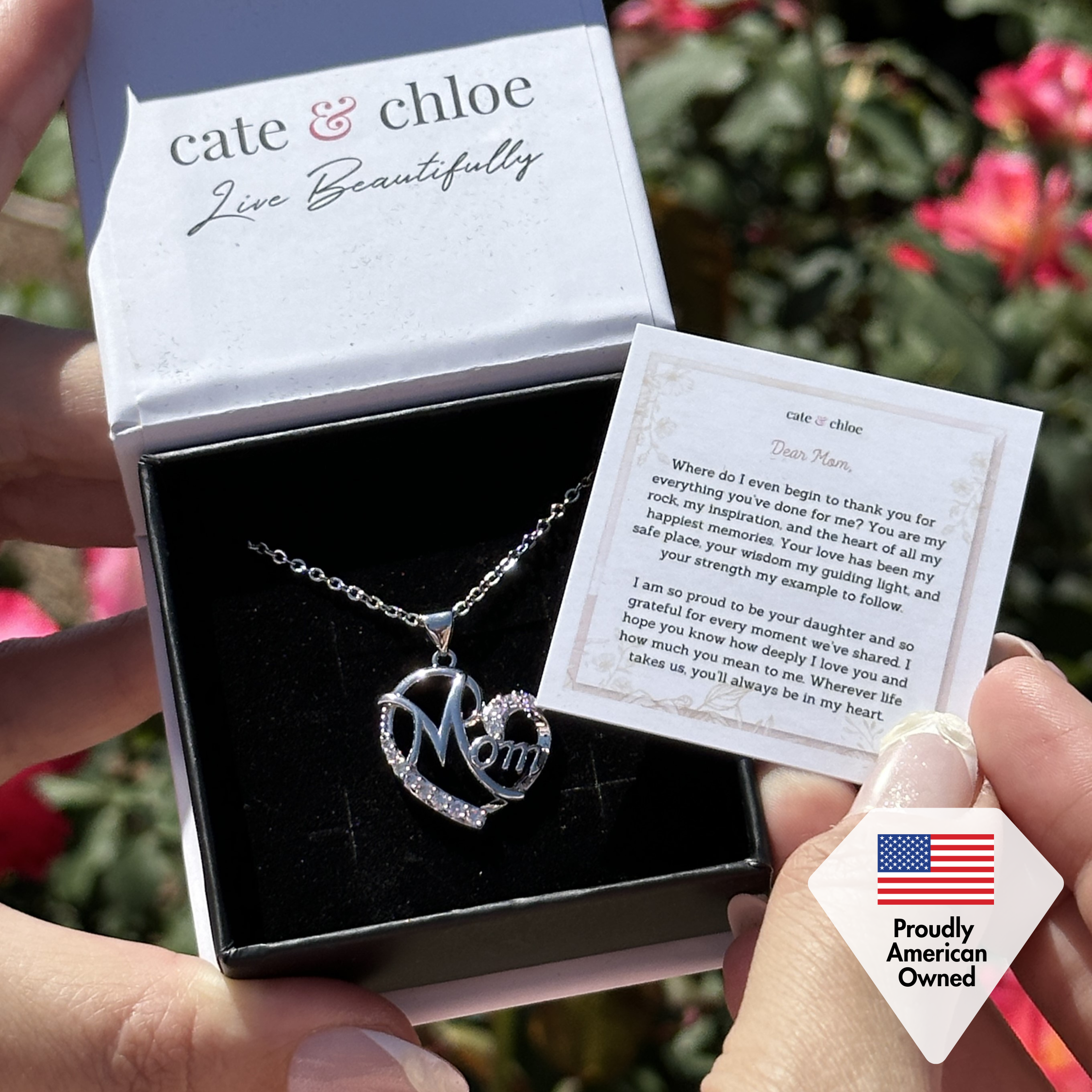 Persephone 18k White Gold Plated Necklace with Swarovski Crystals & Heartfelt Message for Mom