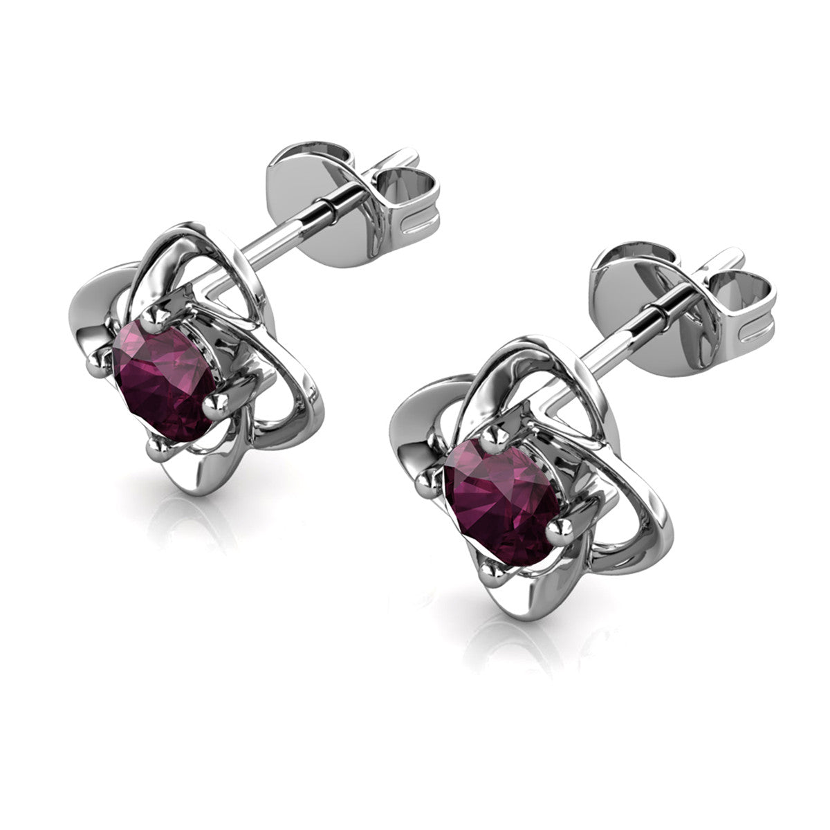 Infinity 二月生日石紫水晶耳环，18k 白金镀银生日石耳环带水晶