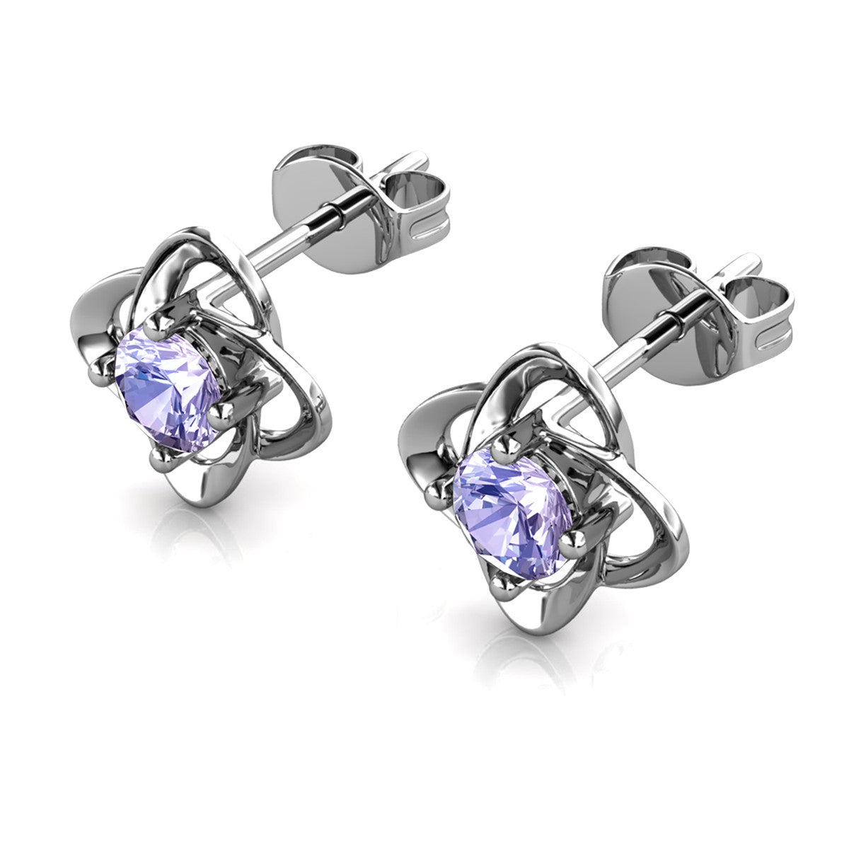 Infinity June Birthstone Alexandrite Earrings, 18k White Gold Plated Silver Birthstone Earrings with Crystals