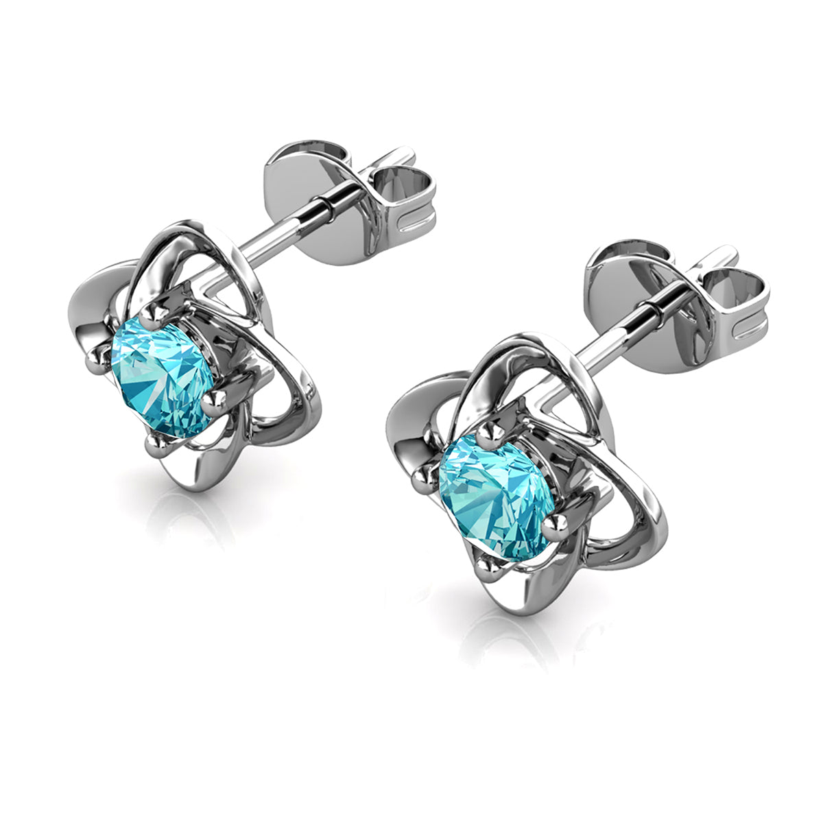 Infinity March Birthstone Aquamarine Earrings 18k White Gold Plated Silver Birthstone Earrings with Swarovski Crystal