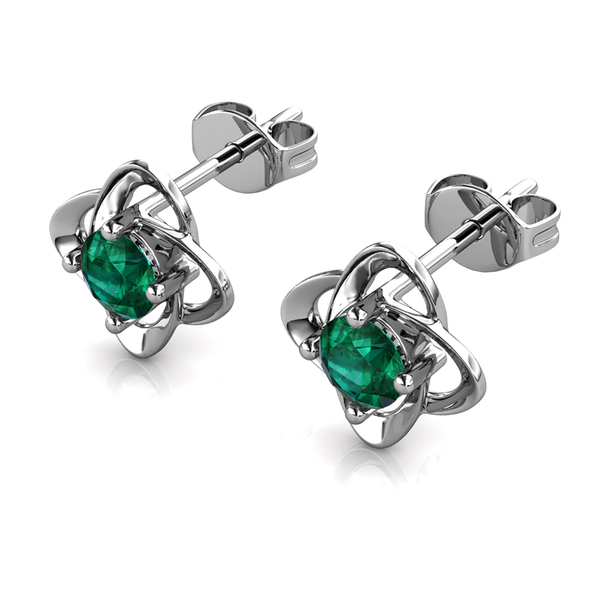 Infinity May Birthstone Emerald Earrings 18k White Gold Plated Silver Birthstone Earrings with Swarovski Crystals