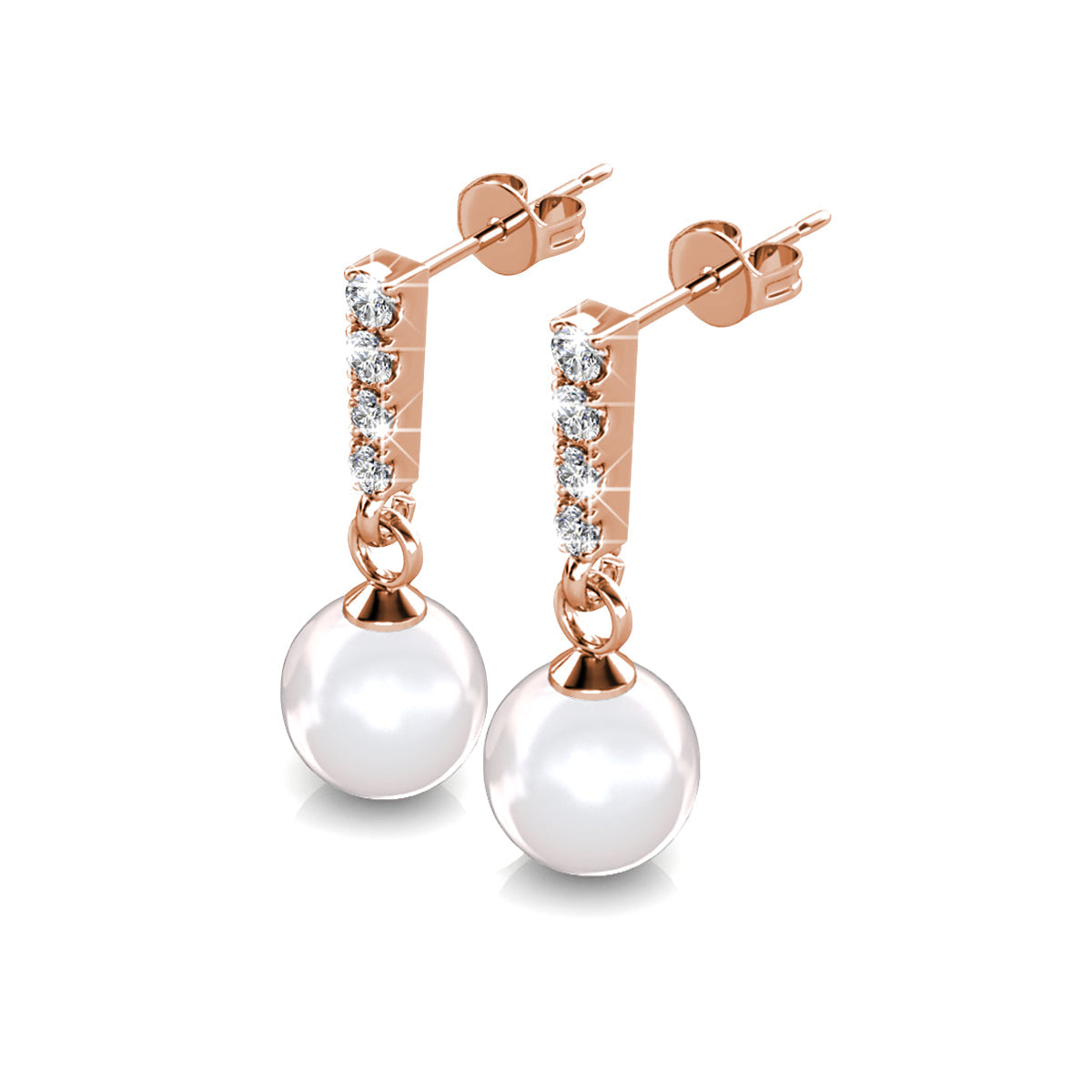 Gabrielle 18k 白金镀施华洛世奇水晶珍珠吊式耳环和项链首饰套装