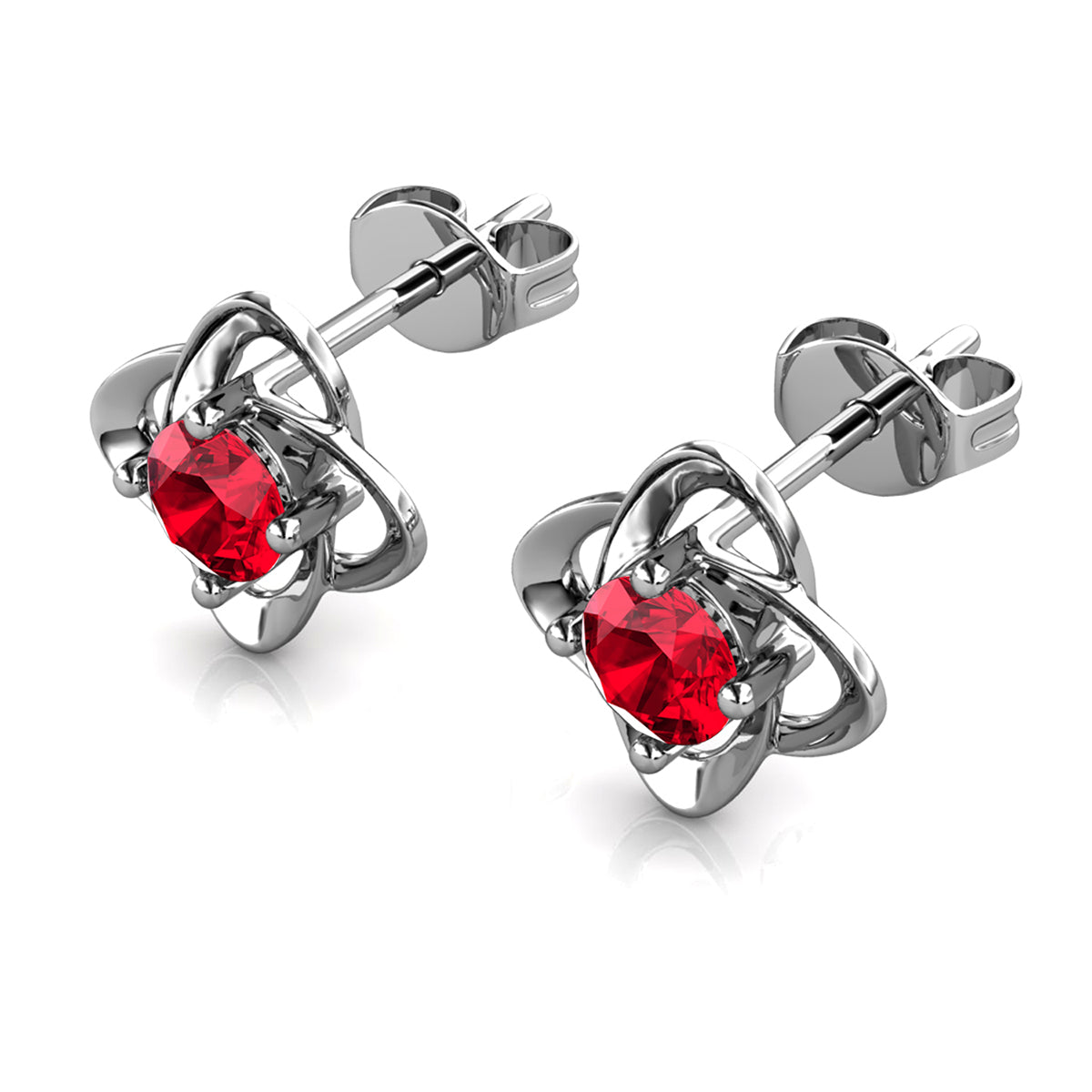 Infinity July Birthstone Ruby Earrings 18k White Gold Plated Silver Birthstone Earrings with Swarovski Crystal