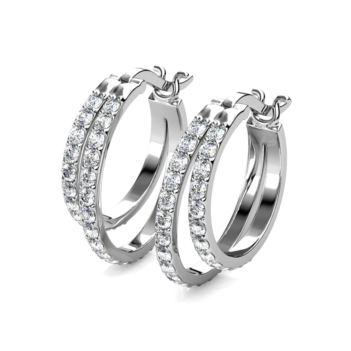 Corina 18k White Gold Plated 20mm Hoop Earrings with Swarovski Crystals (3 Pair Set)
