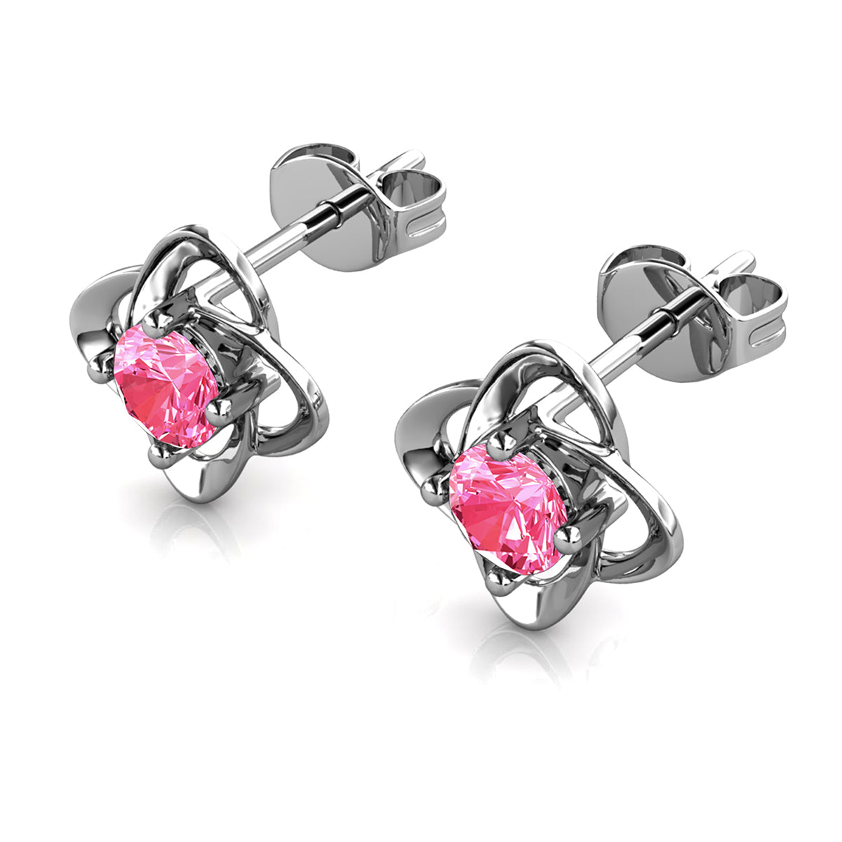 Infinity October Birthstone Pink Tourmaline Earrings 18k White Gold Plated Silver Birthstone Earrings with Swarovski Crystals