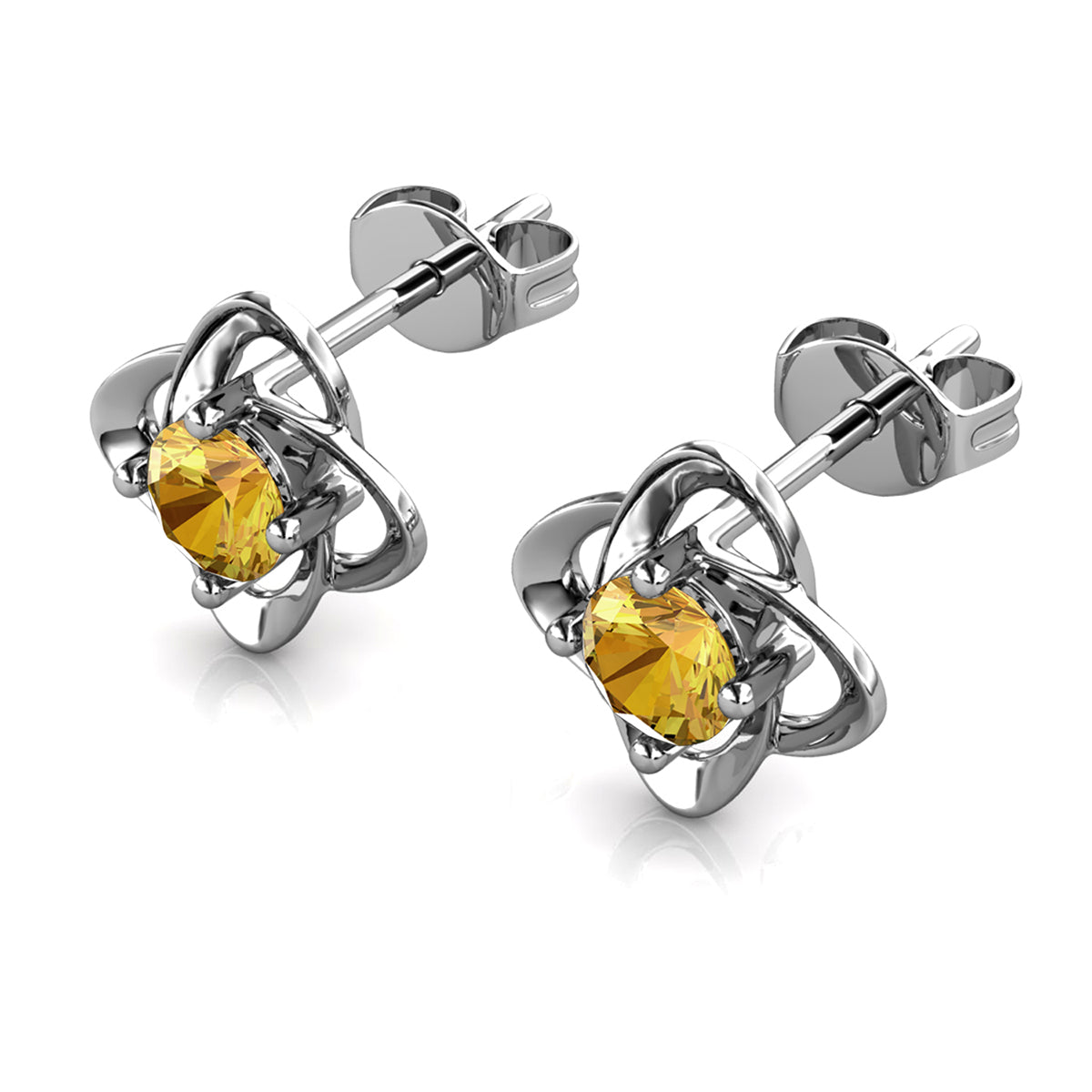 Infinity November Birthstone Citrine Earrings 18k White Gold Plated Silver Birthstone Earrings with Swarovski Crystals