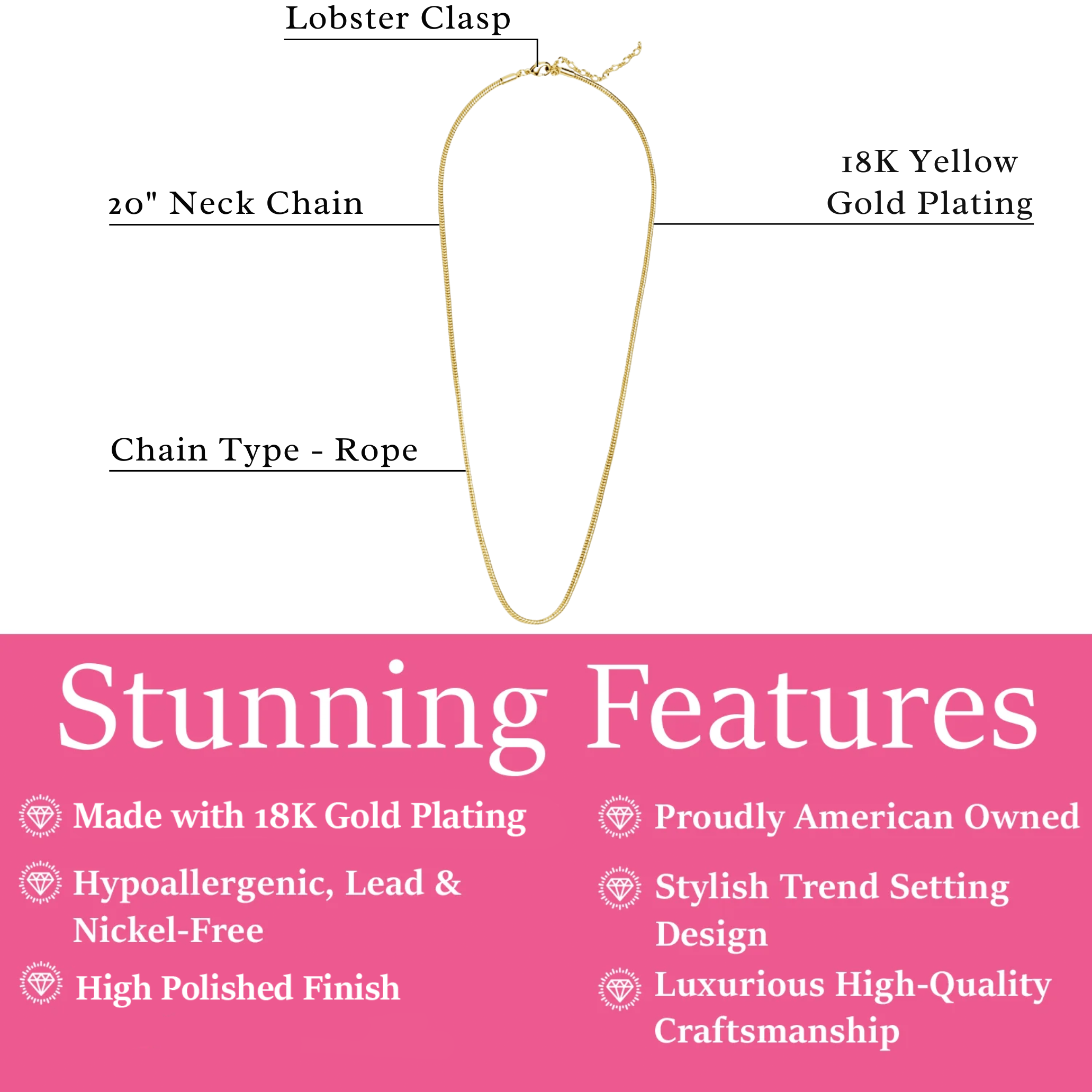 Peyton 18k White Gold Plated Stacking Necklace Chain